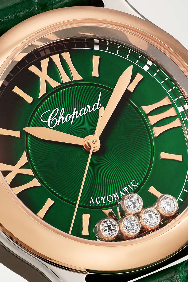 Happy Sport Automatic 30mm 18-karat rose gold, stainless steel, alligator and diamond watch 5