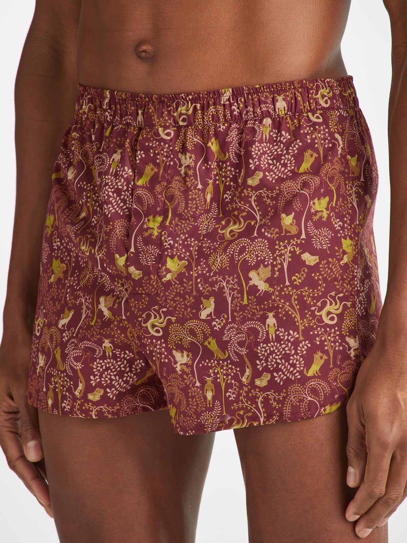 Men's Modern Fit Boxers Ledbury 74 Cotton Batiste Burgundy - 3