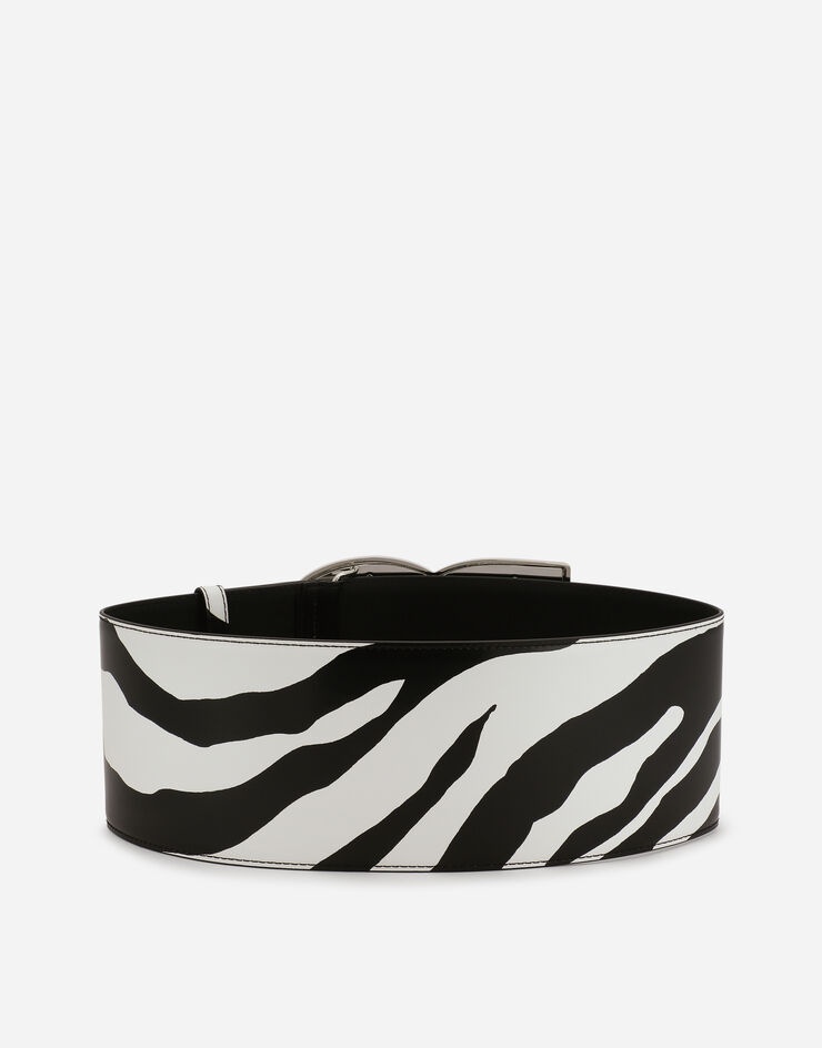 Printed shiny calfskin belt with DG logo - 2