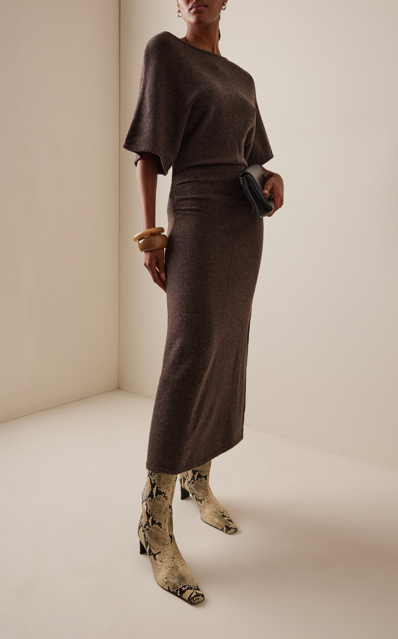 STAUD Amelie Wool-Blend Midi Sweater Dress brown outlook