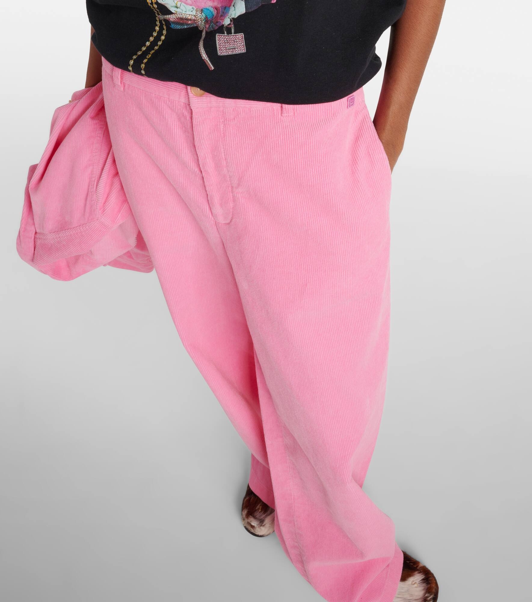 Face cotton corduroy wide-leg pants - 5