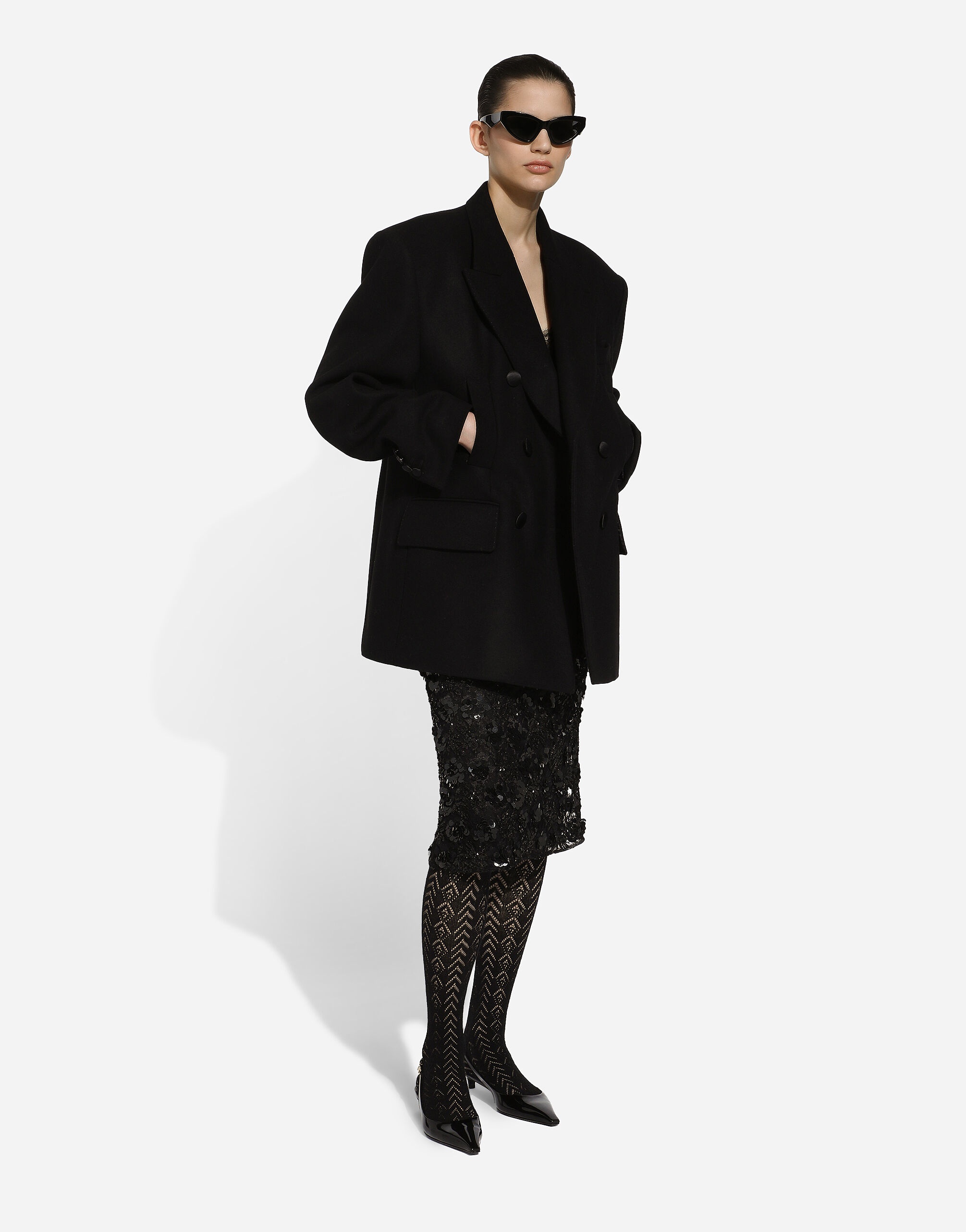 Lace calf-length skirt with all-over sequins - 7