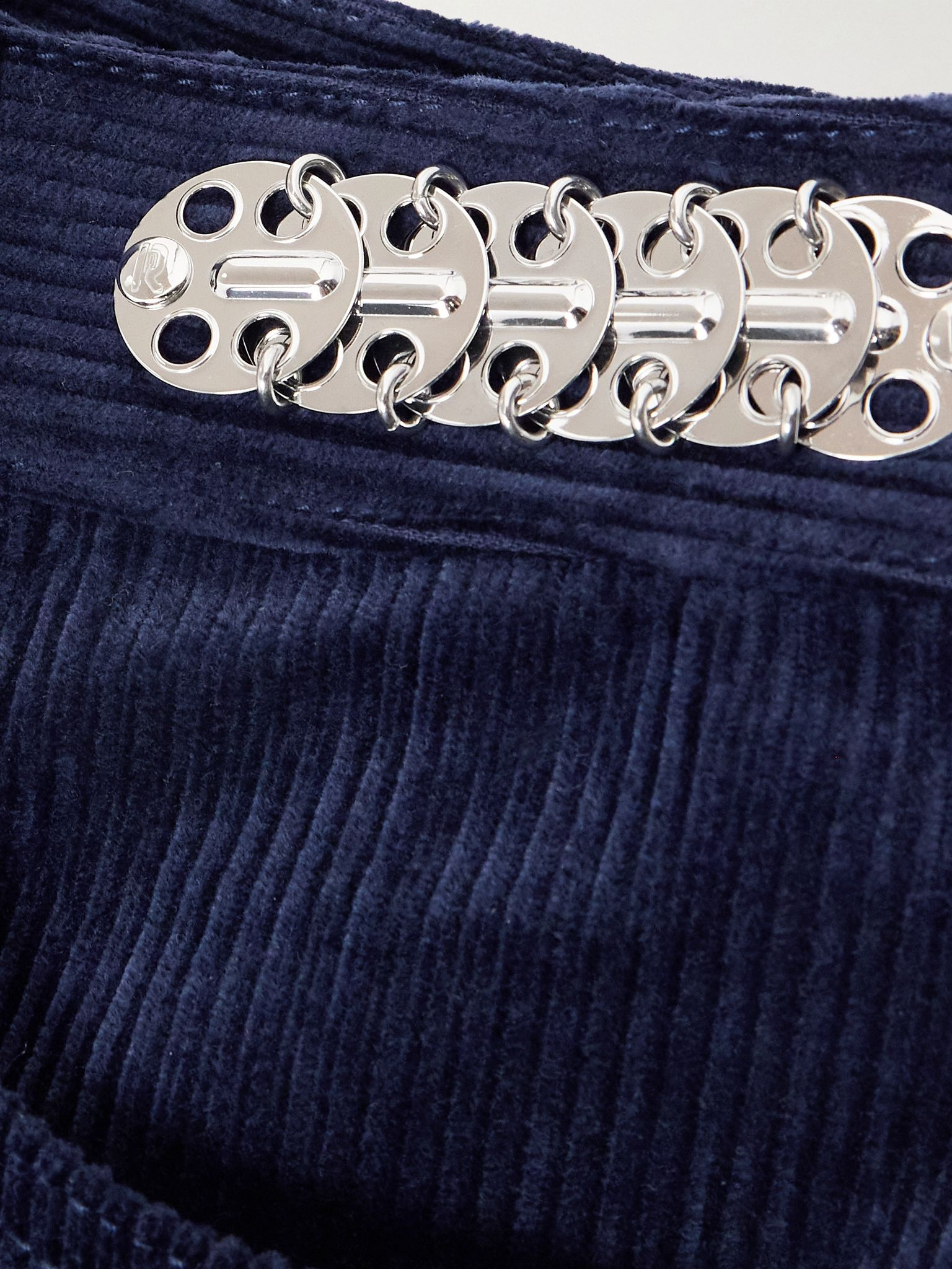 Embellished cotton-corduroy slim-leg pants Navy - 5