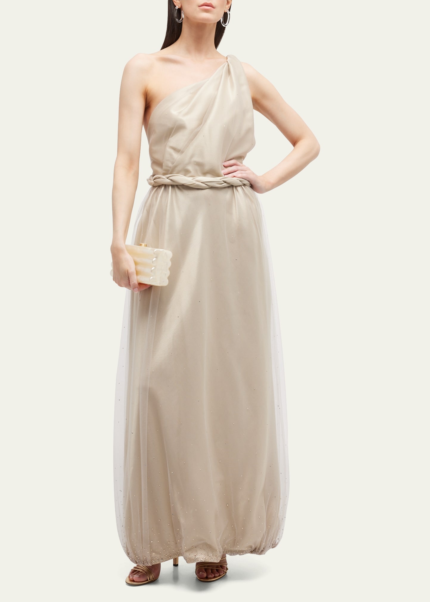 One-Shoulder Gown with Braided Detail - 4