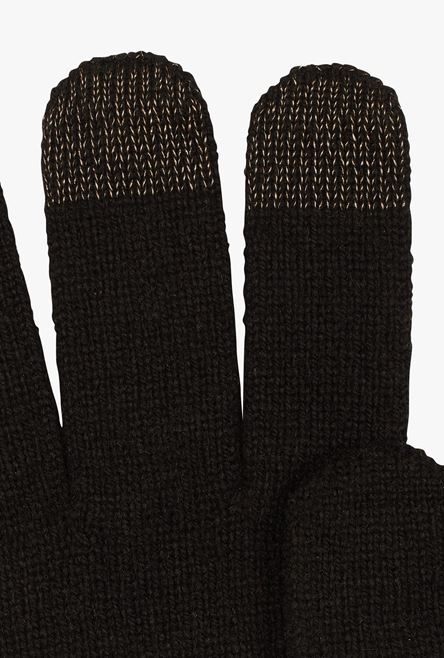 Black wool and cashmere touchscreen gloves with white Balmain logo - 2