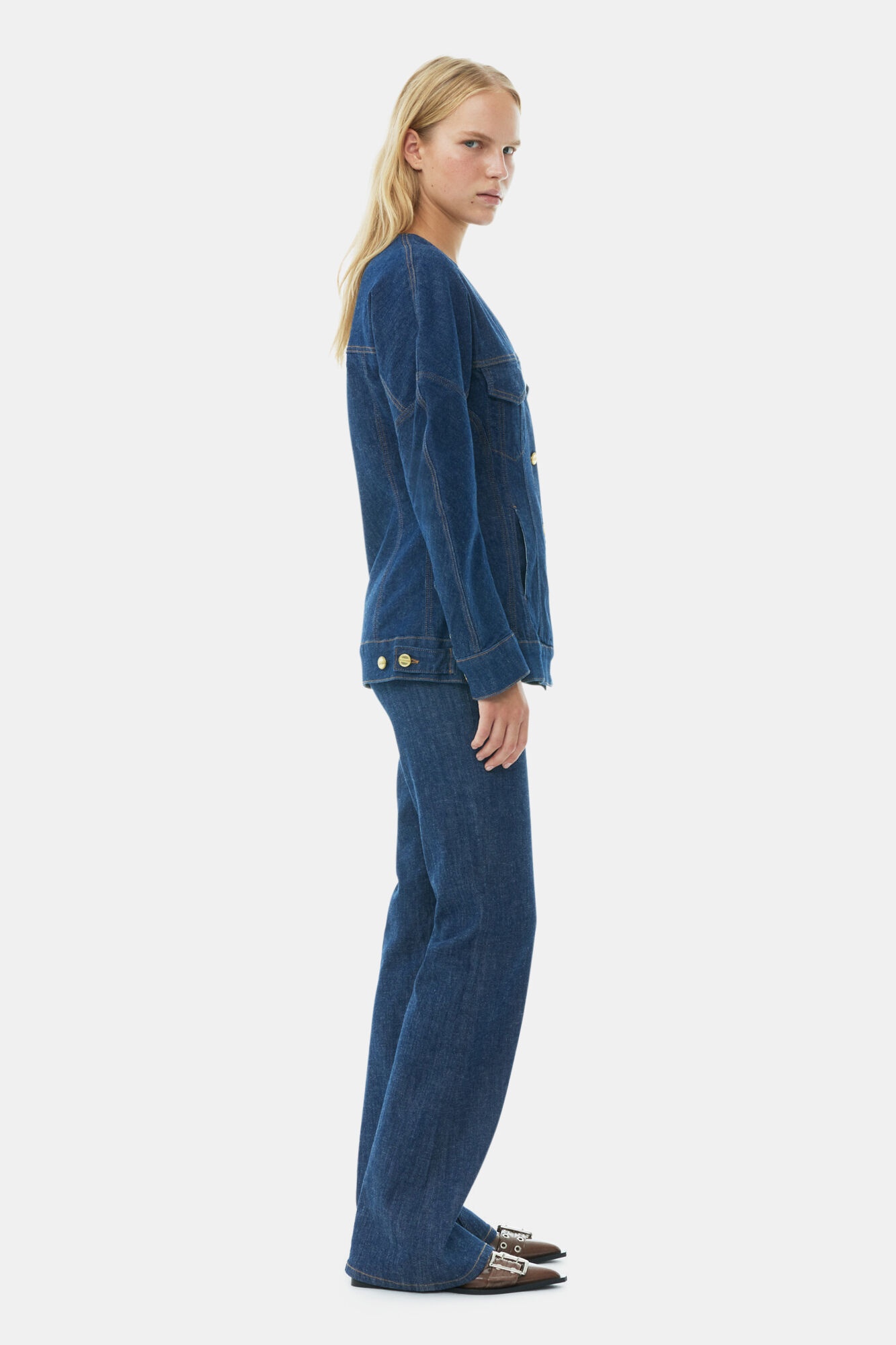 DENIM SHAPED SLEEVE ROSE BLAZER - 4