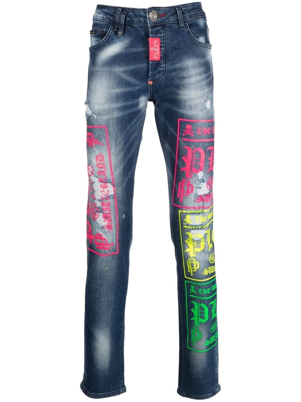 logo-print distressed jeans - 1