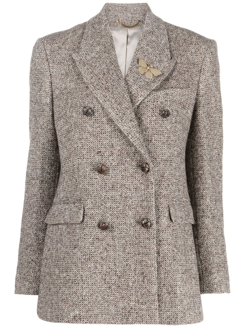 double-breasted herringbone-pattern jacket - 1