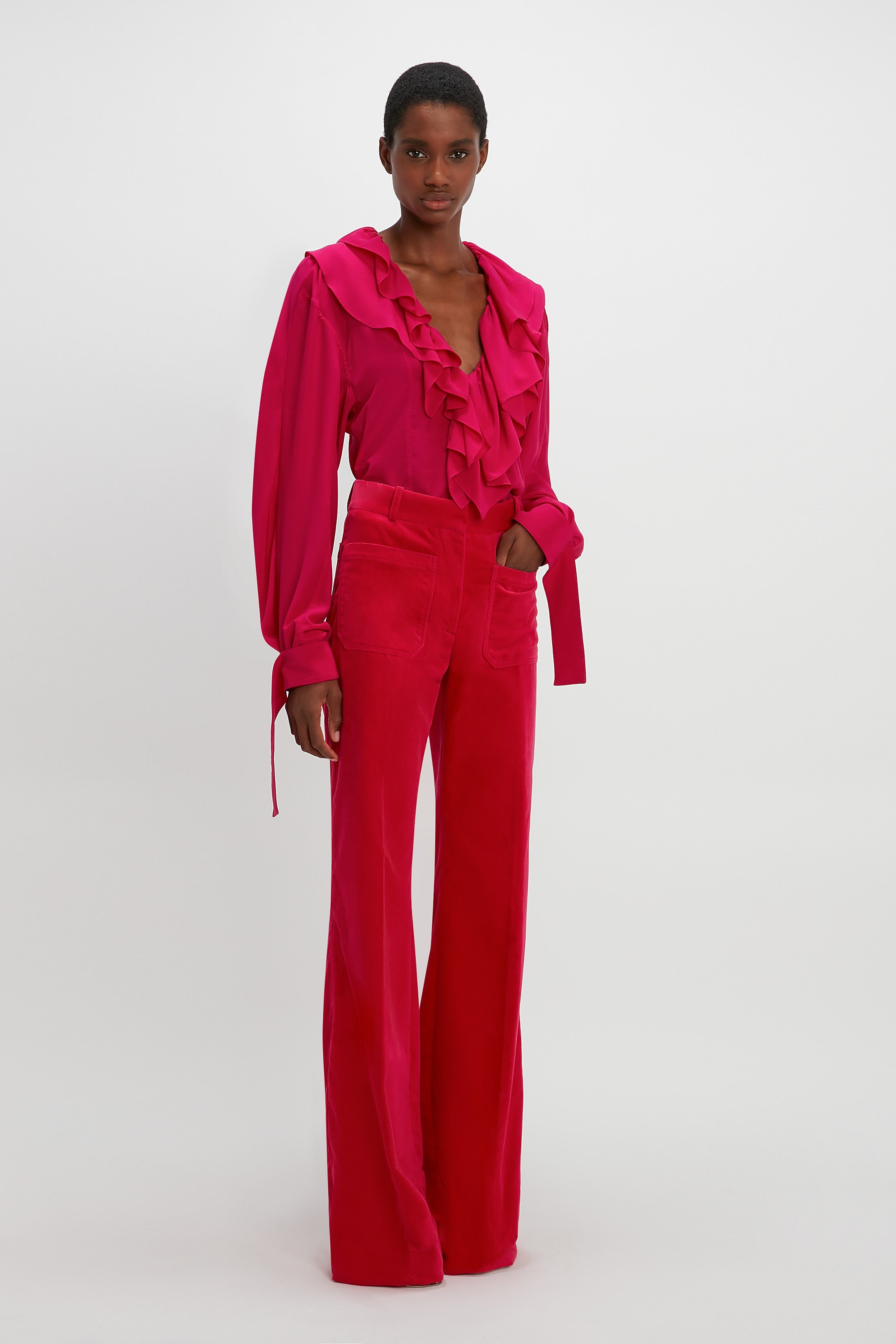 Alina Velvet Trouser in Hot Pink - 3
