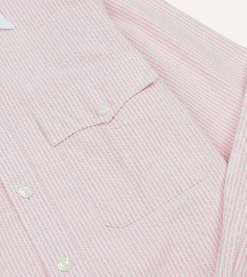 Pink Ticking Stripe Cotton Oxford Long Point Collar Western Shirt 4