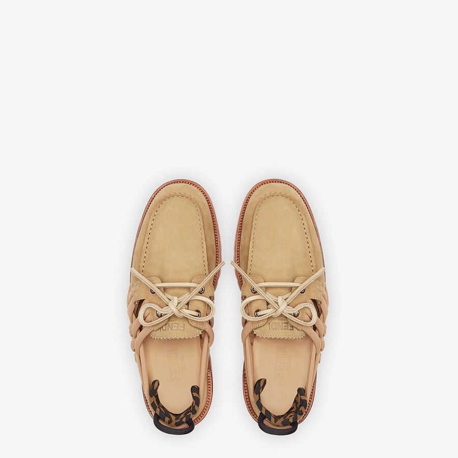 Beige nubuck leather loafers - 4