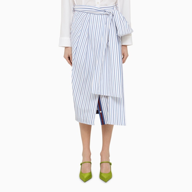 Dries Van Noten White Striped Blue Cotton Midi Skirt Women - 1