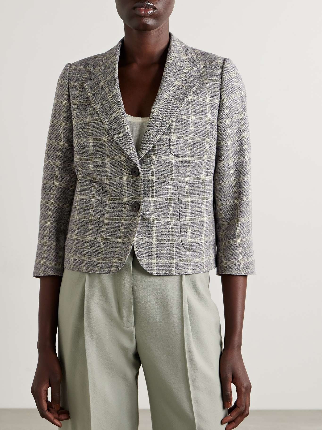 Cropped checked woven blazer - 3