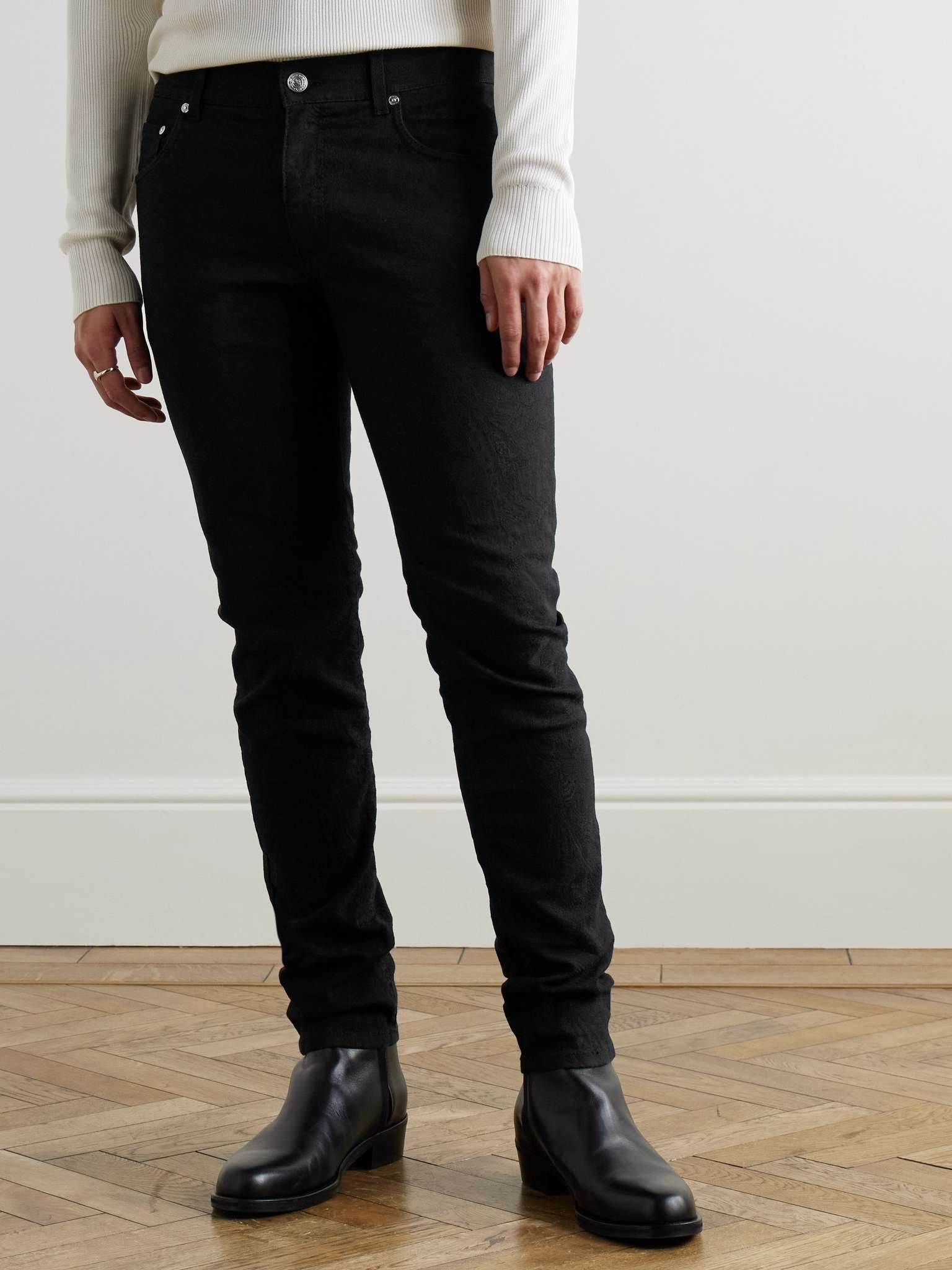 Slim-Fit Paisley-Jacquard Cotton-Blend Trousers - 3