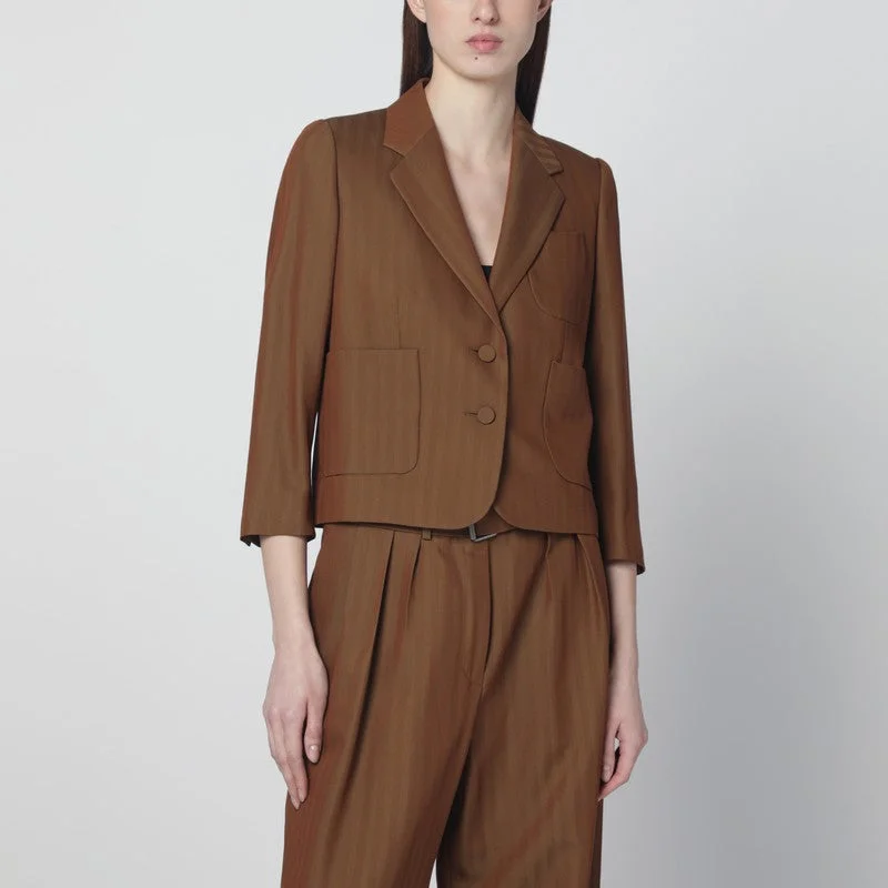 Dries Van Noten Brown Cropped Wool-Blend Jacket Women - 1