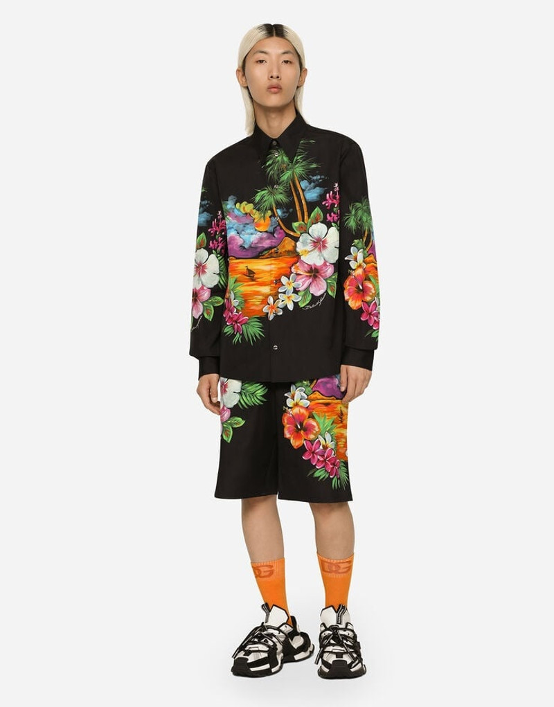 Dolce & Gabbana Cotton jogging shorts with Hawaiian print outlook