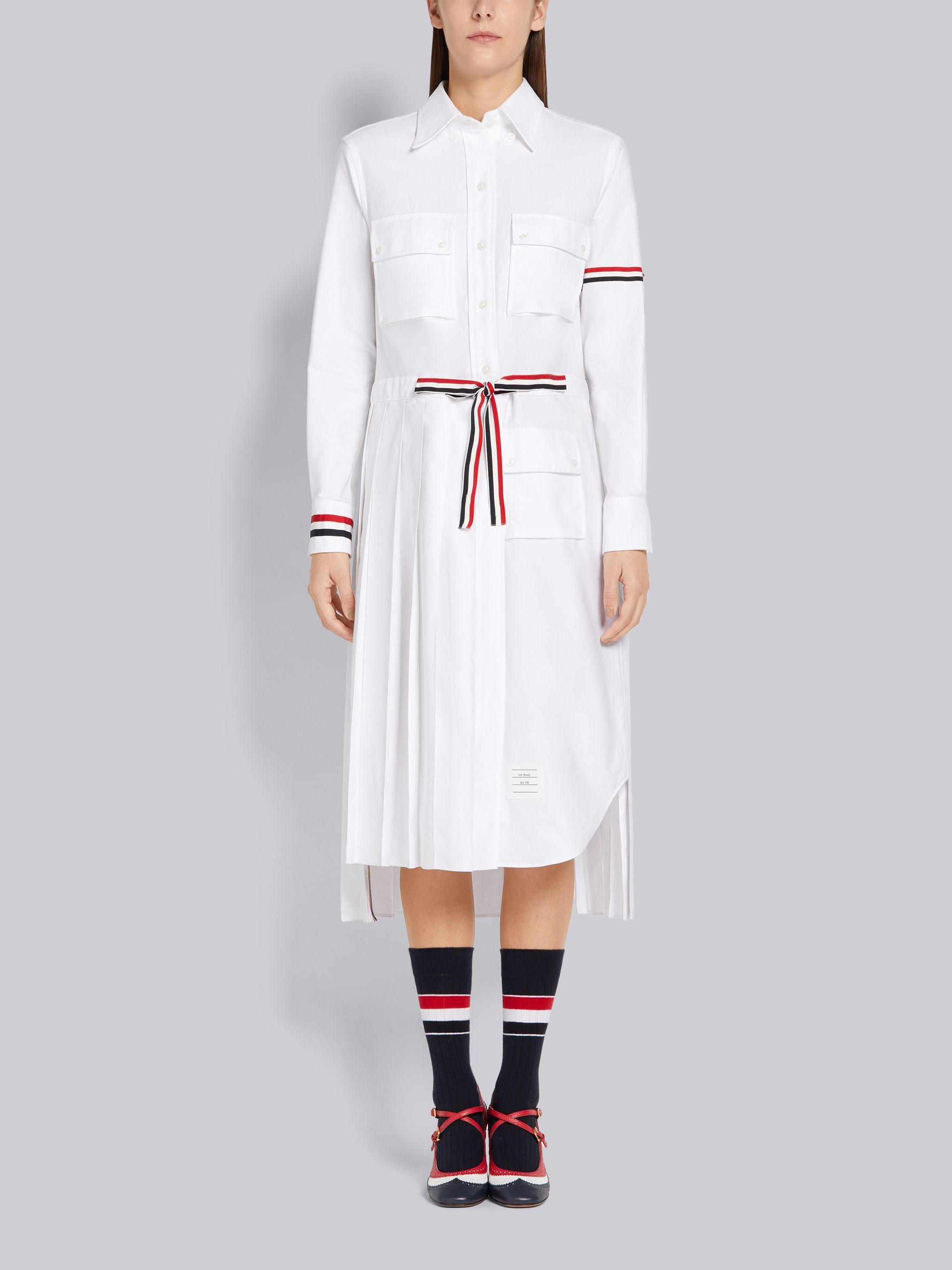 White Oxford 2-in-1 Pleated Bottom Norfolk Shirtdress - 1