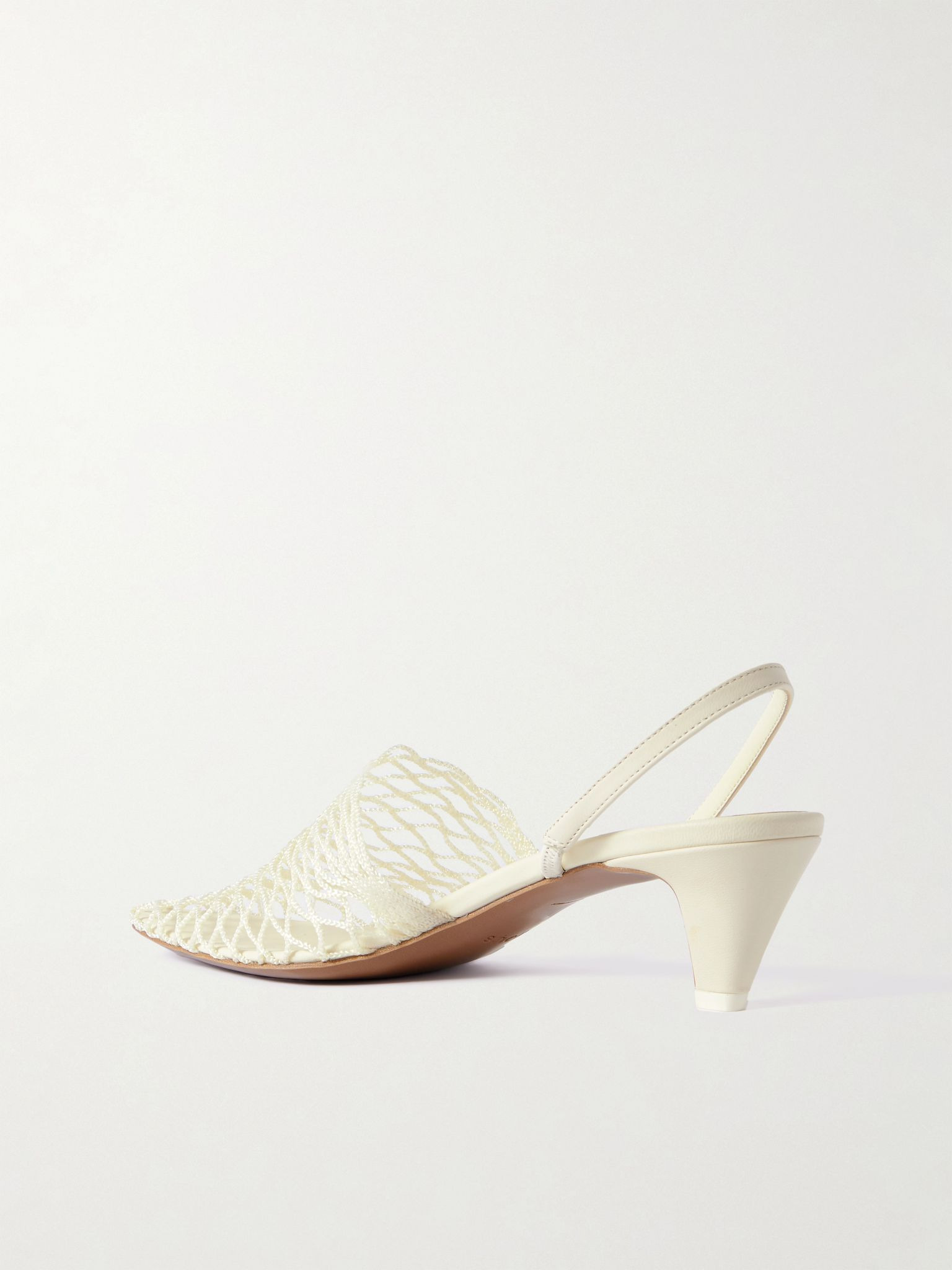 Acantho fishnet and leather slingback pumps Cream - 3