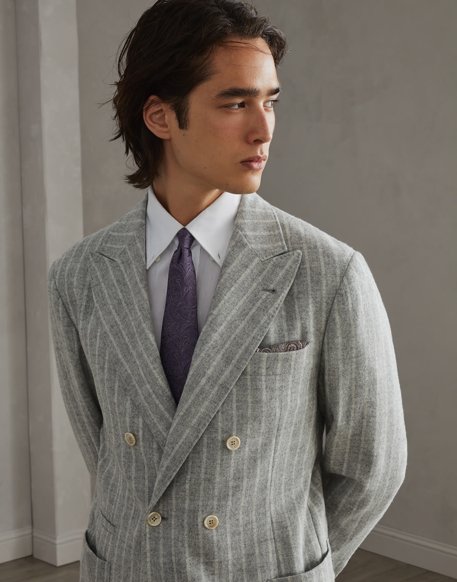 Comfort alpaca and wool chalk stripe Leisure suit: deconstructed one-and-a-half breasted jacket and  - 3