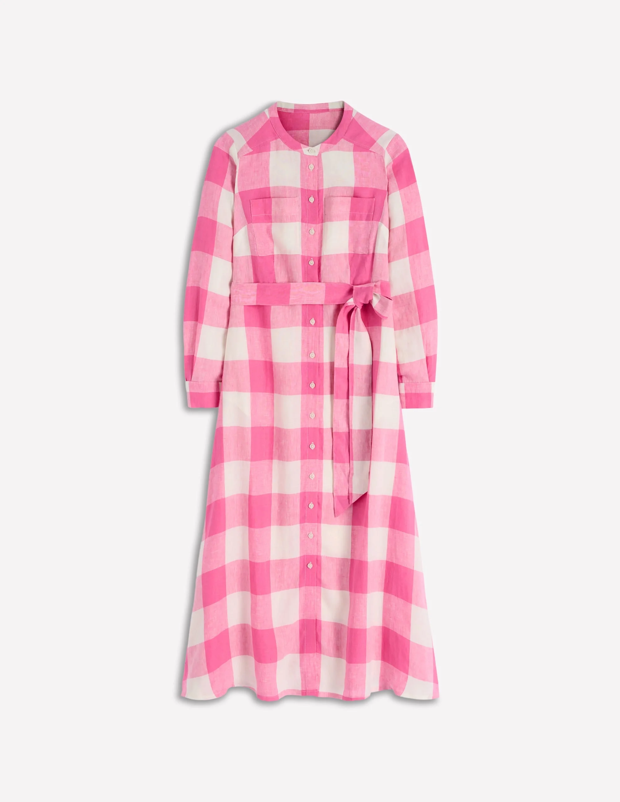Mollie Linen Shirt Dress-Pink Punch Gingham - 1