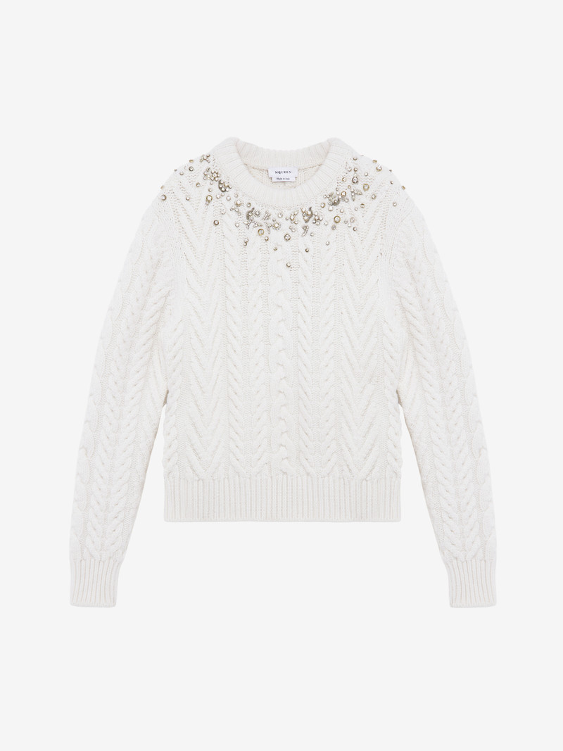 Crystal Embroidery Cable Knit Jumper 1