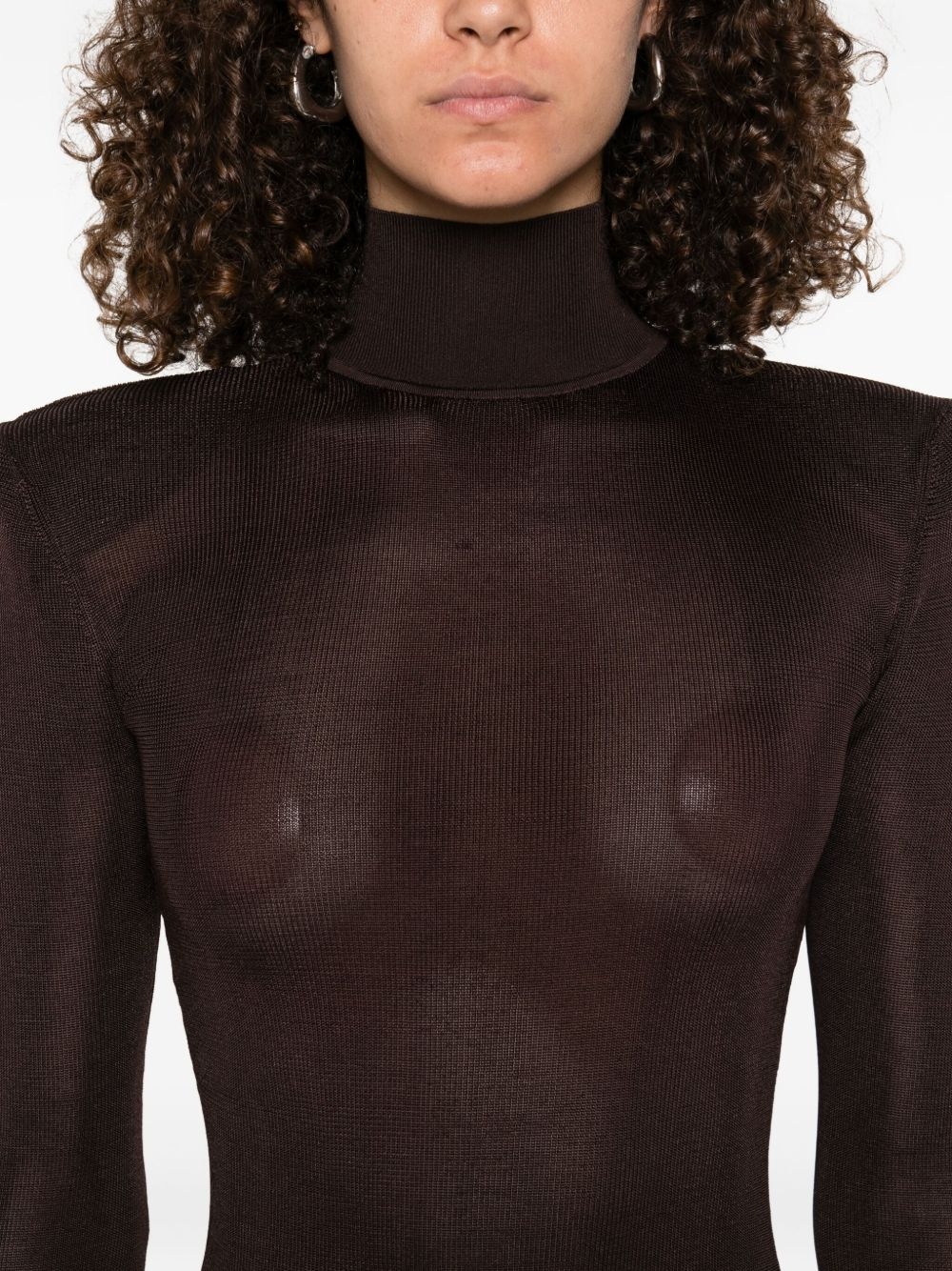 turtleneck shoulder-padded dress - 5