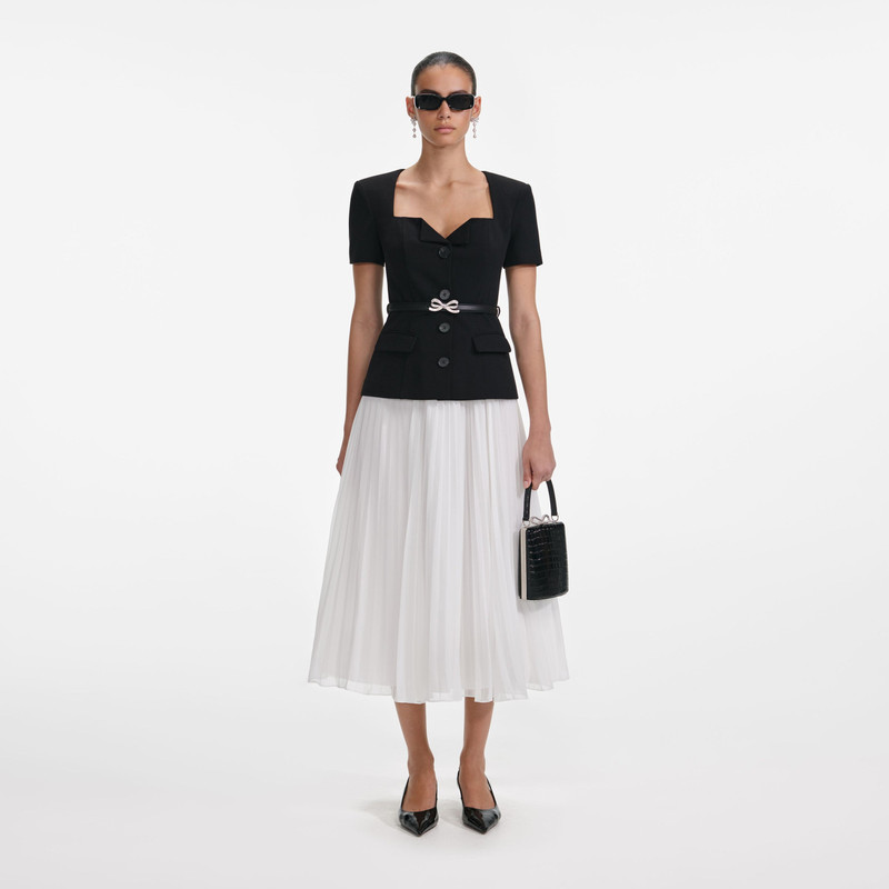 Black Tailored Contrast Chiffon Midi Dress - 1