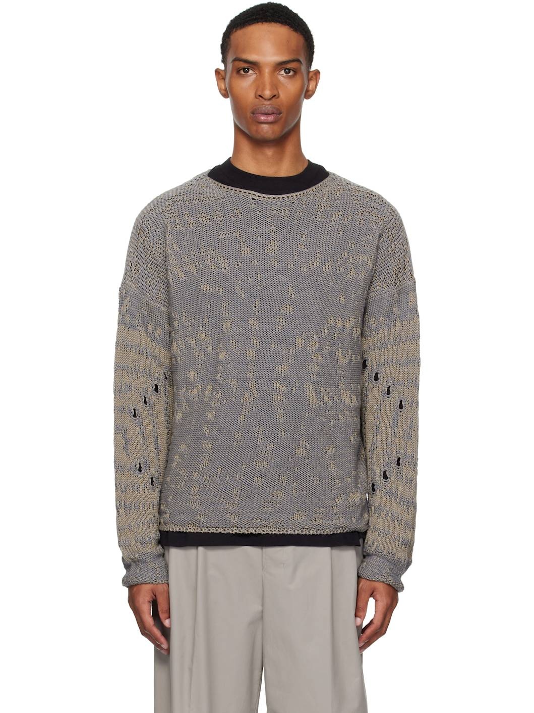 Blue & Beige Vortex Crewneck Sweater - 1