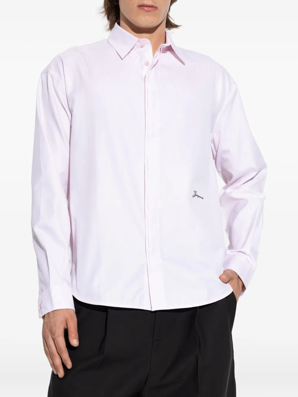 Shirt With Embroidered Logo And Herringbone Pattern - 3