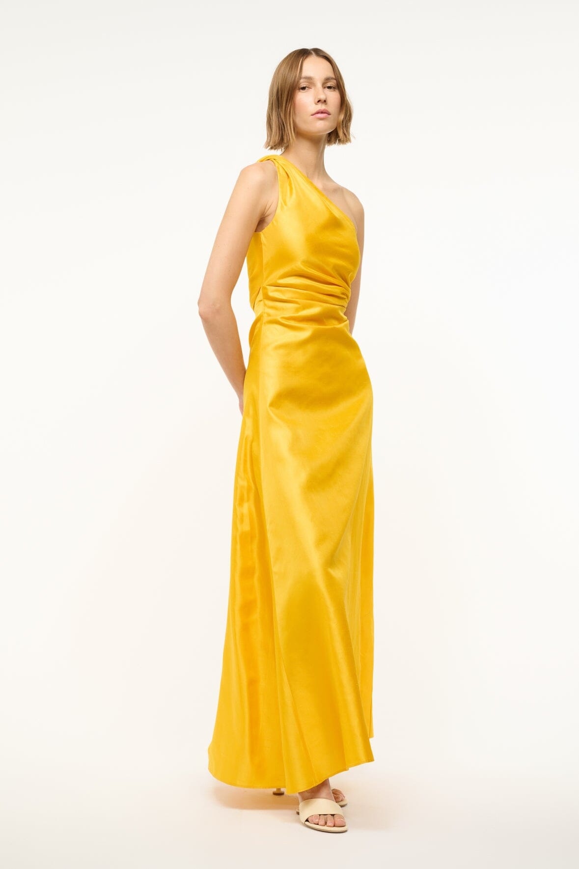 STAUD ESTE SILK DRESS SUNSET GOLD - 3