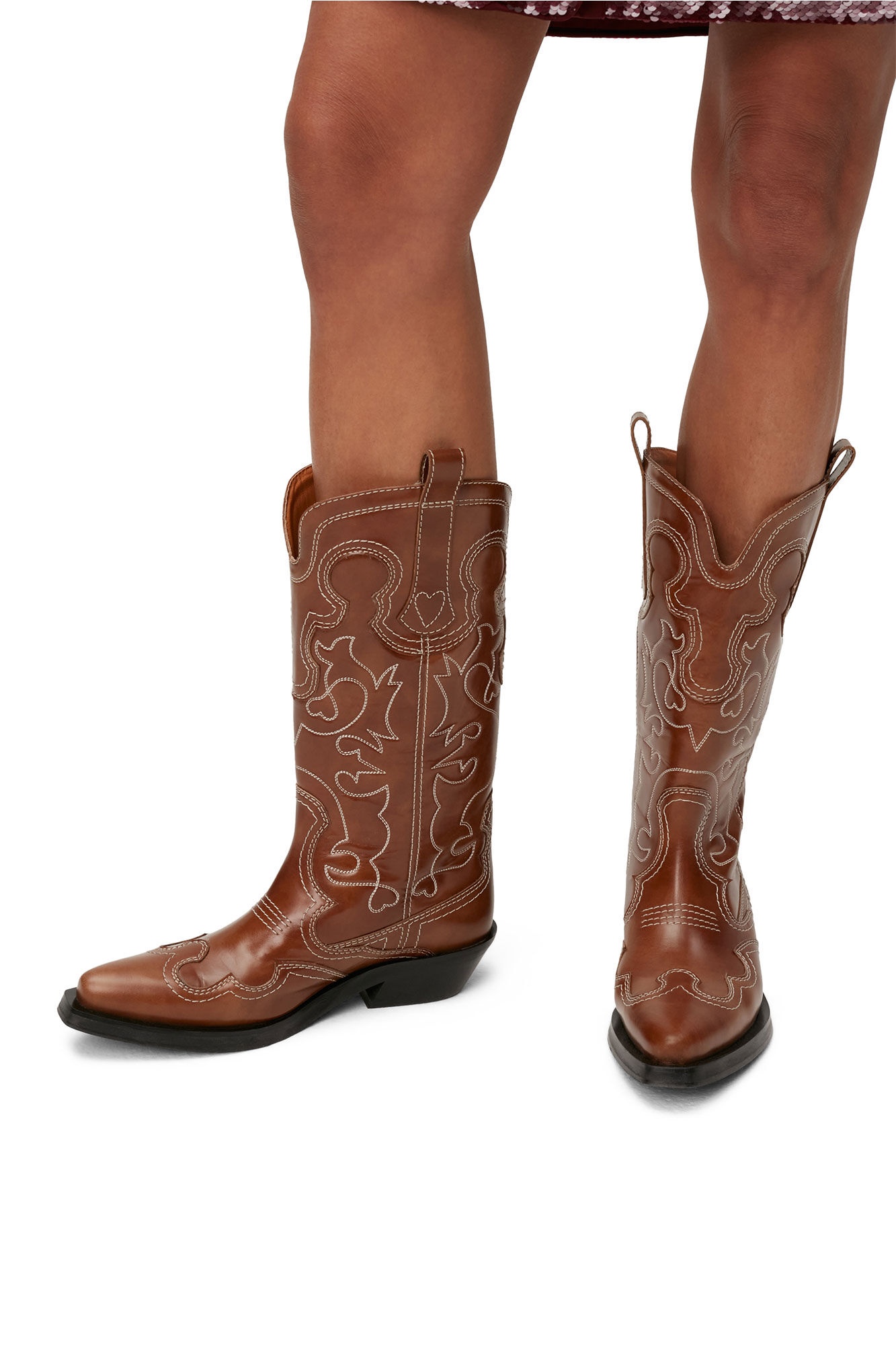 BROWN MID SHAFT EMBROIDERED WESTERN BOOTS - 4