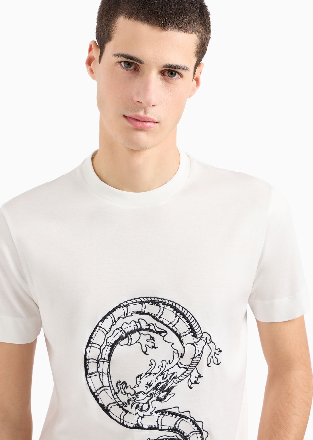 Armani Sustainability Values Lyocell-blend jersey T-shirt with dragon embroidery - 5