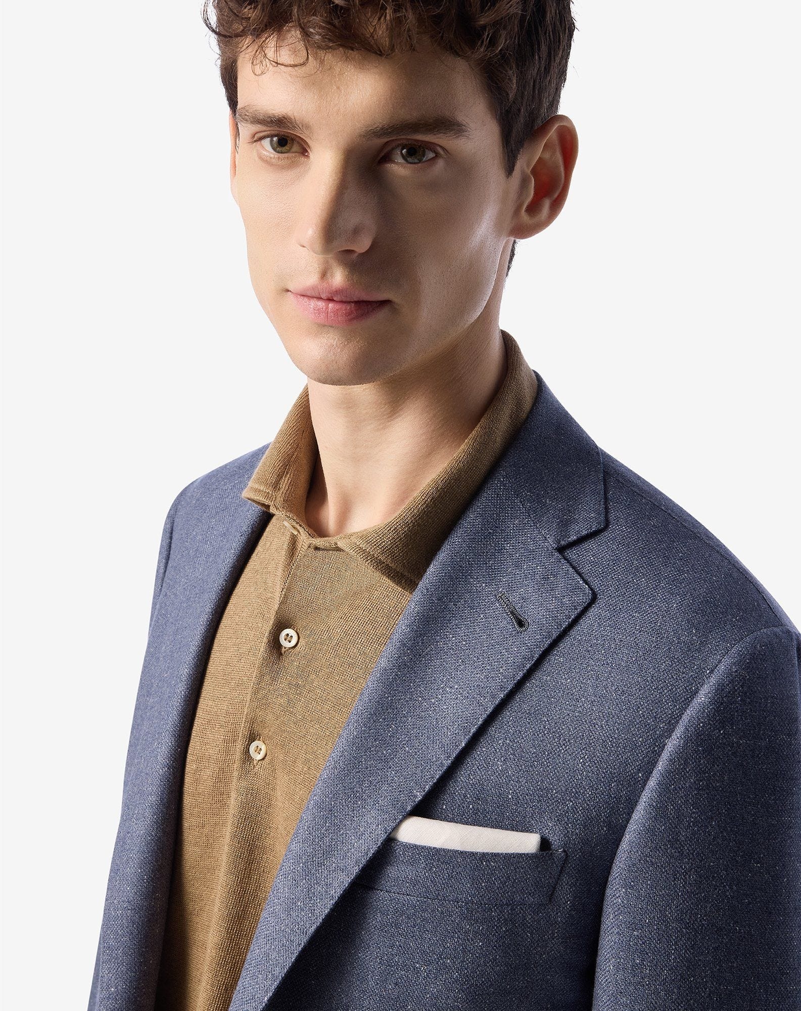 Denim blue wool and silk jacket - 5