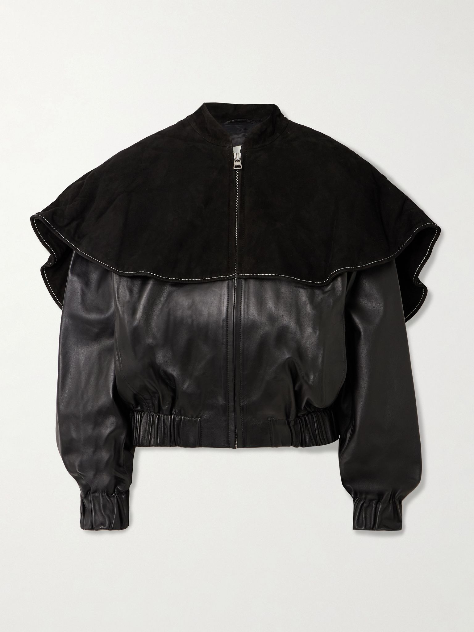 Padded suede and leather bomber jacket Black - 1