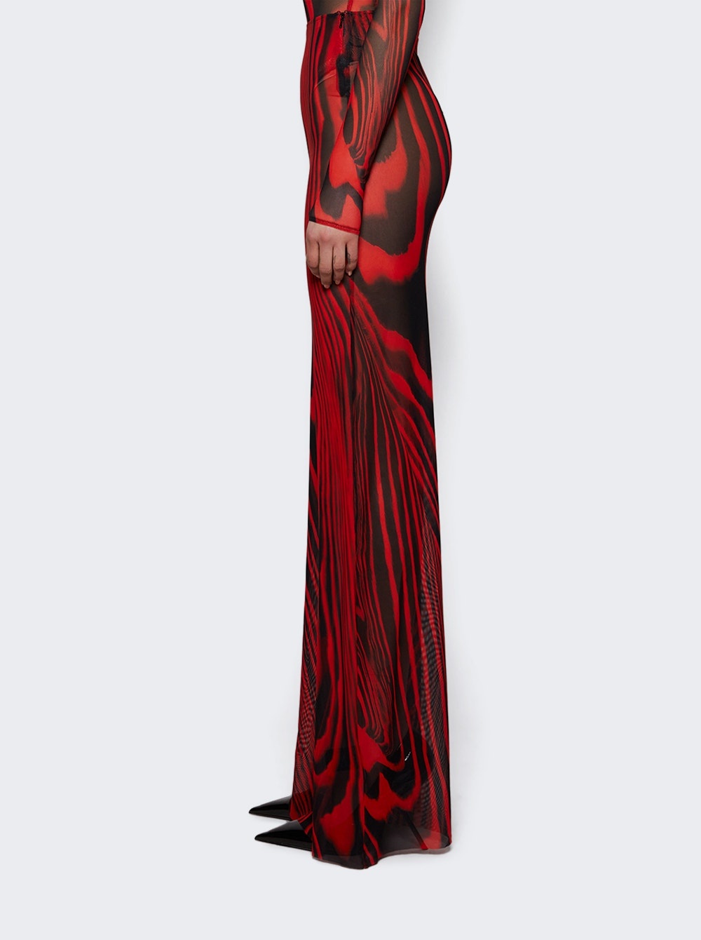 Printed Mesh Maxi Skirt Red And Black - 3