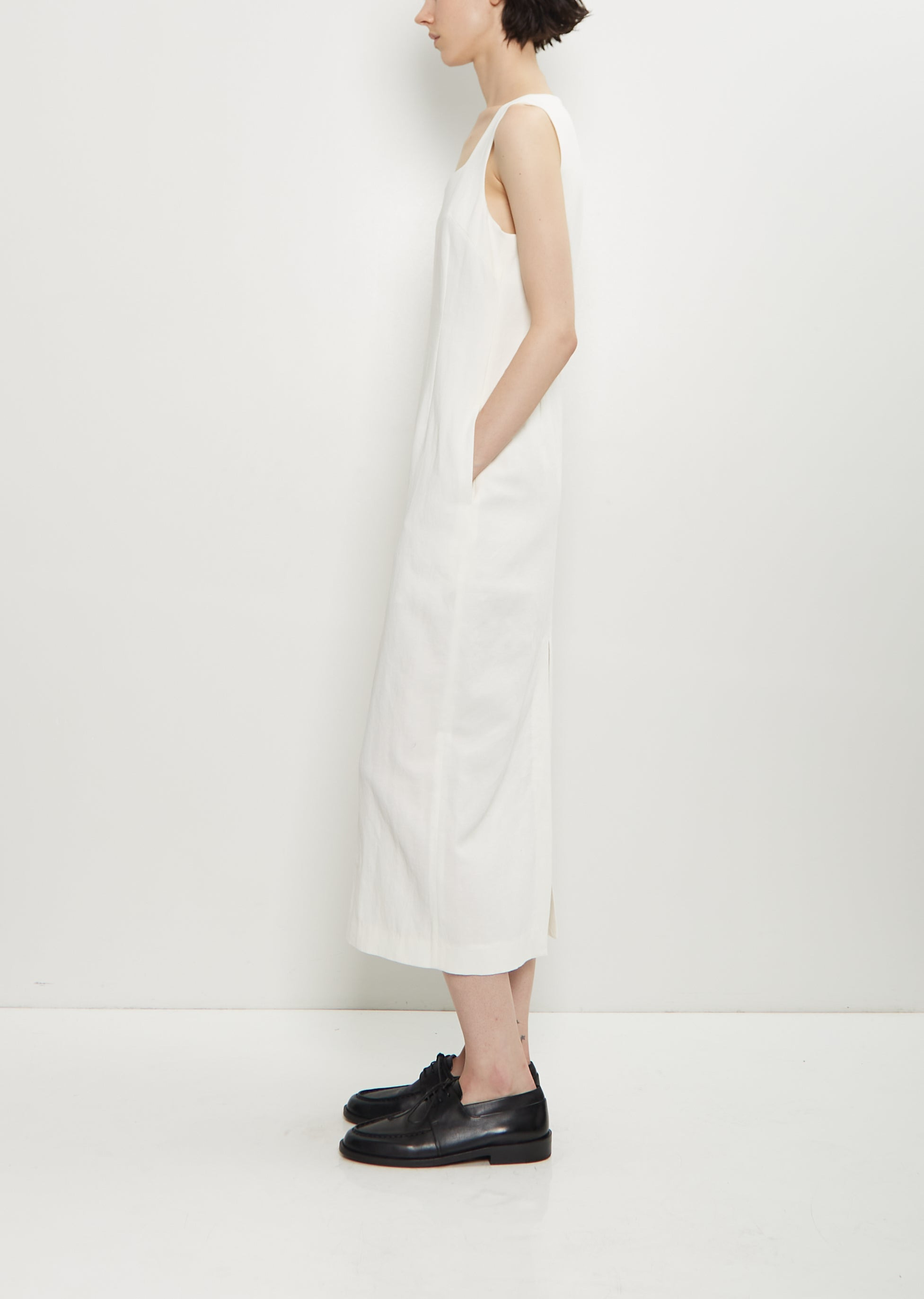Cotton Linen Gabarine Dress — White - 2