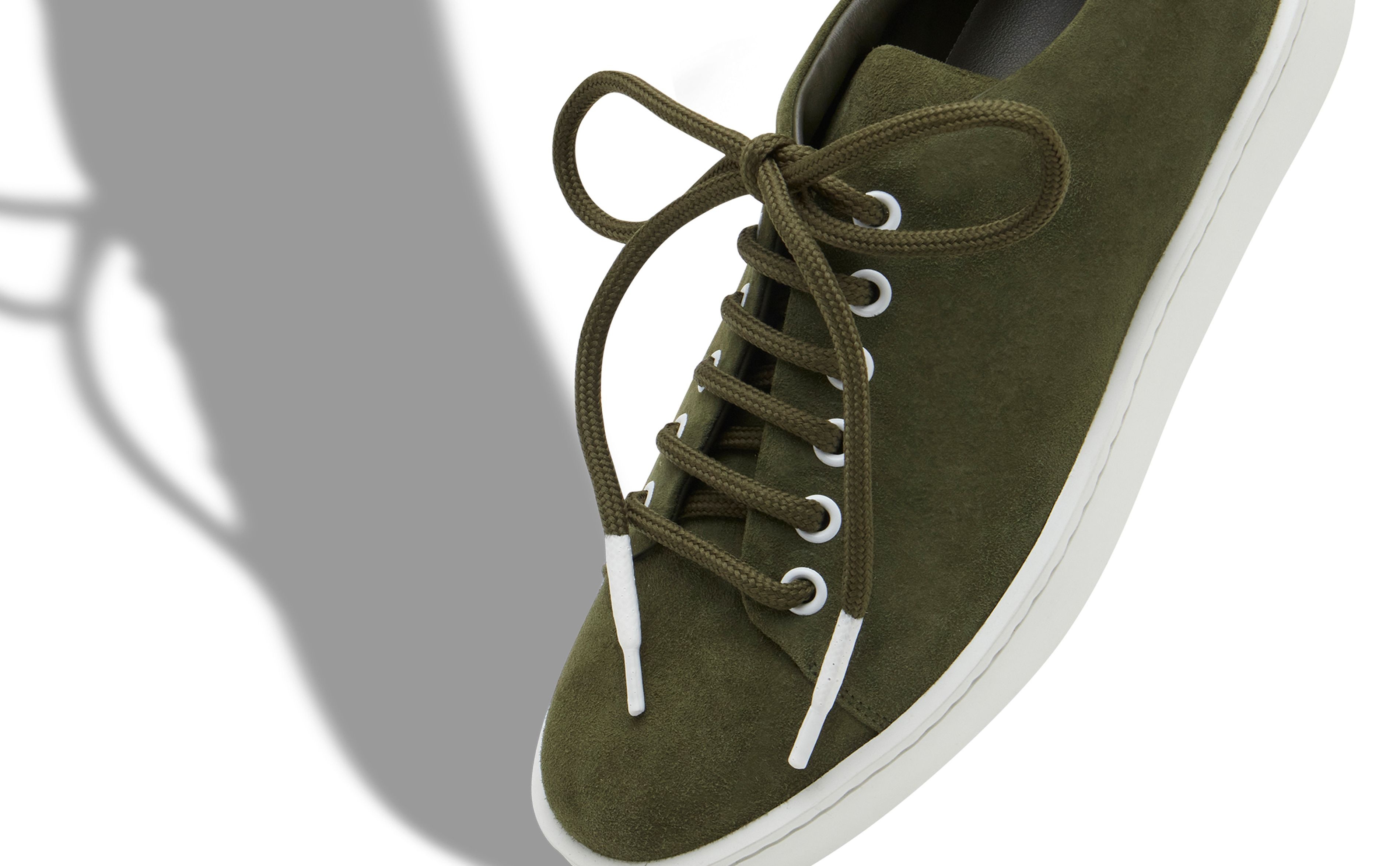 Khaki Green Suede Low Cut Sneakers - 4