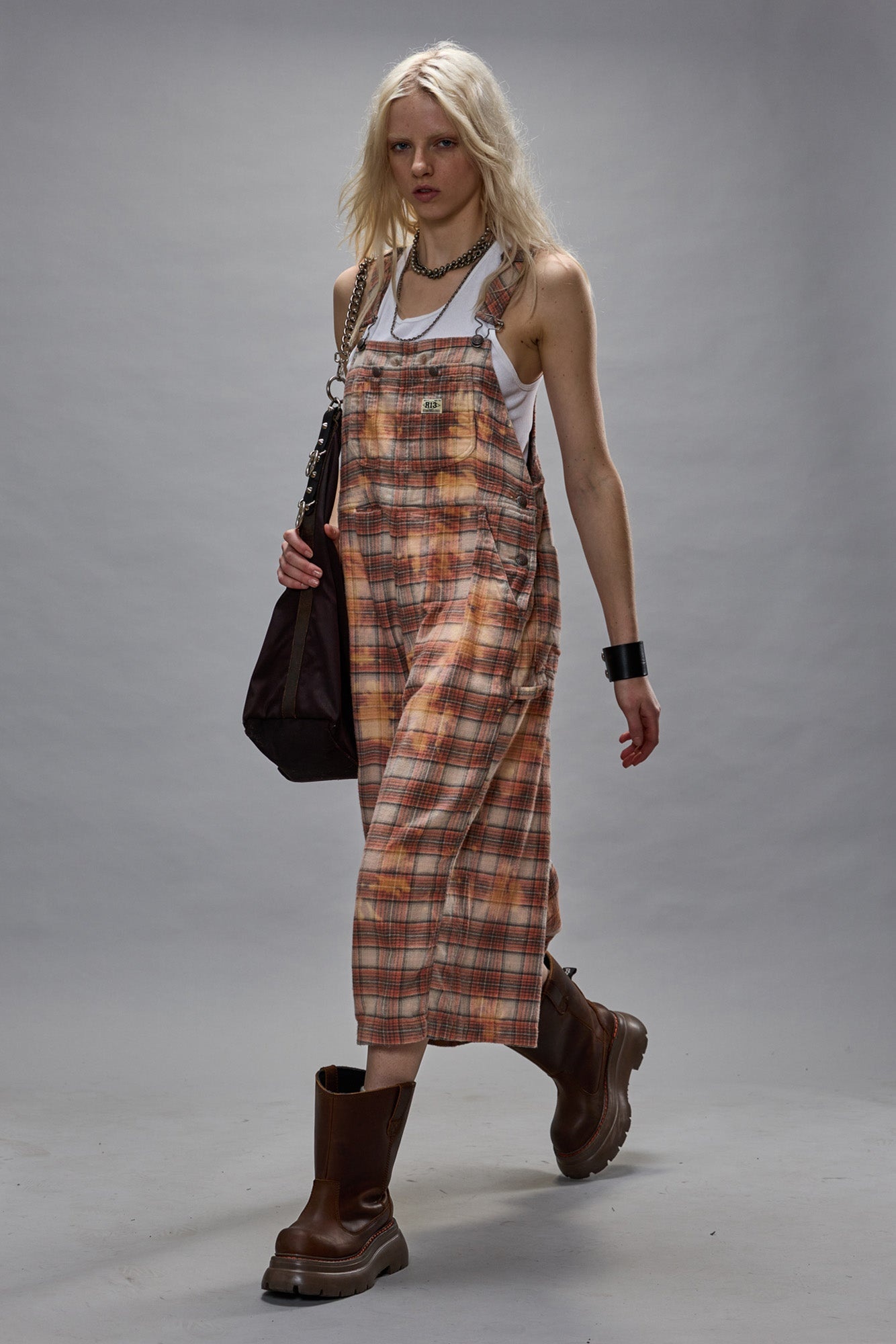 JUMBO OVERALL - BLEACHED ORANGE PLAID - 1