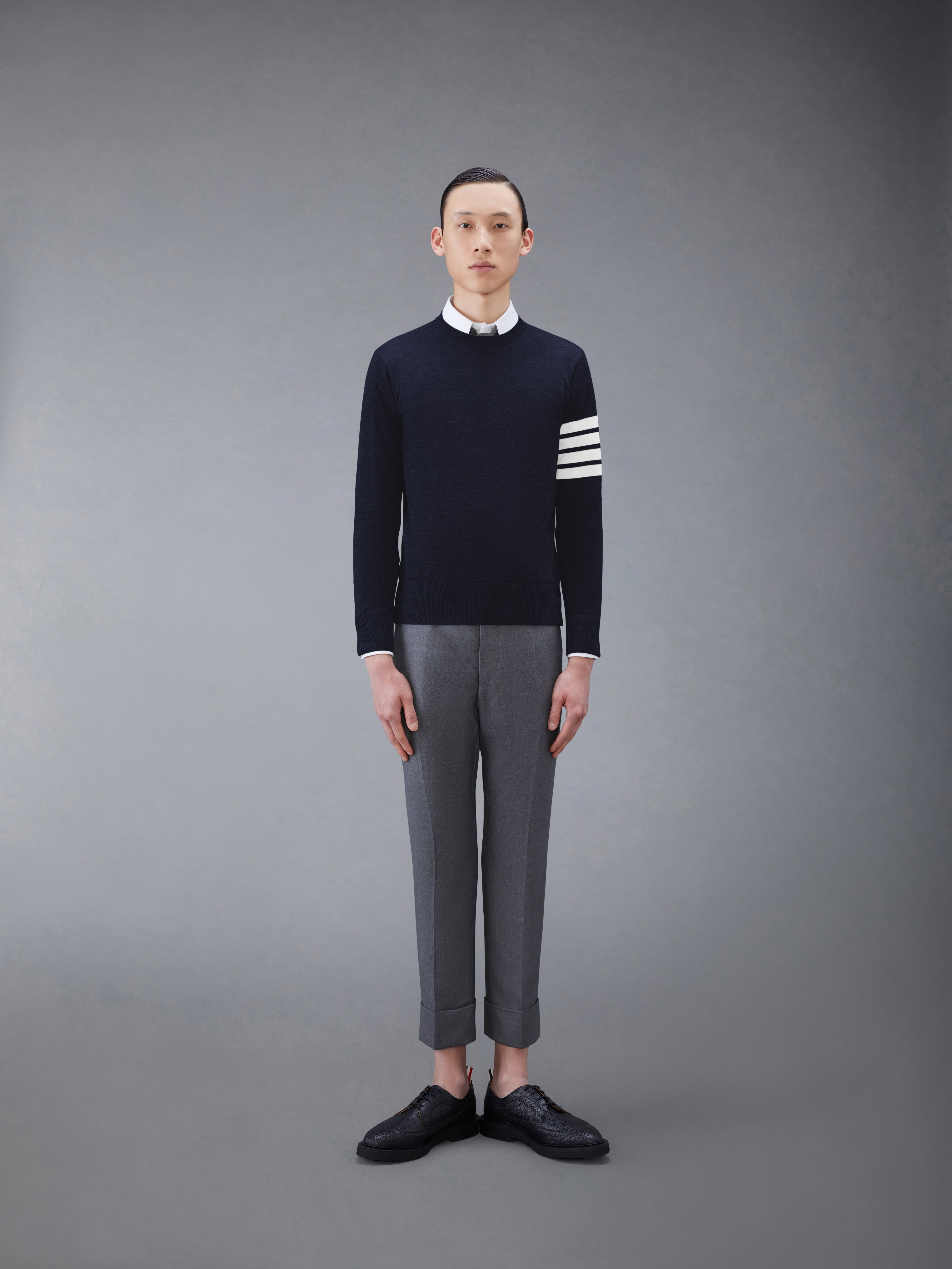 CLASSIC CREWNECK PULLOVER W/ 4 BAR SLEEVE IN FINE MERINO WOOL - 3