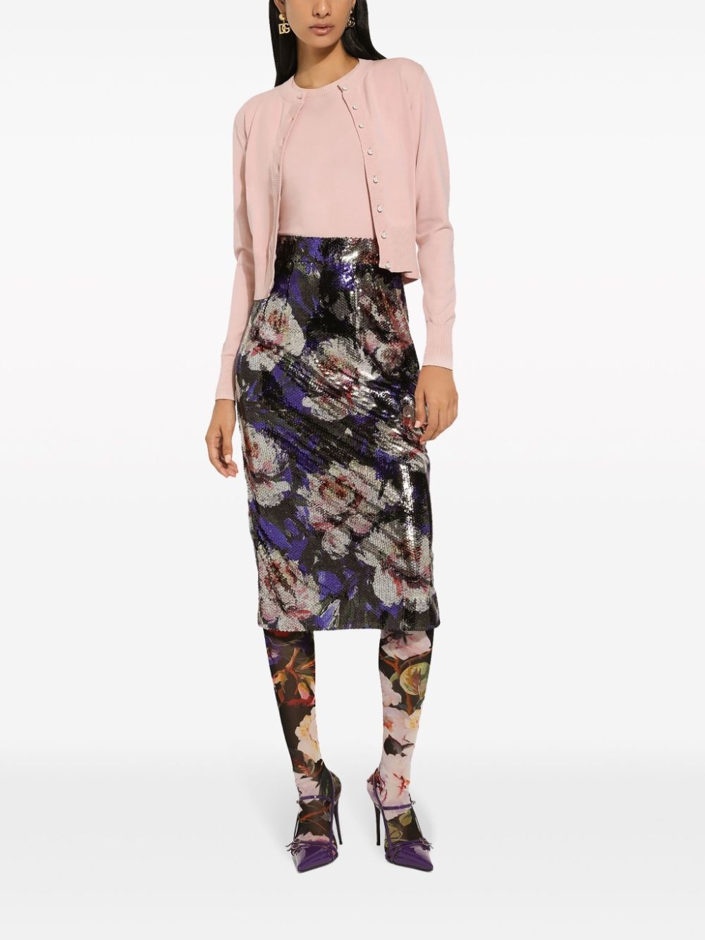 sequin-embellished pencil midi skirt - 3