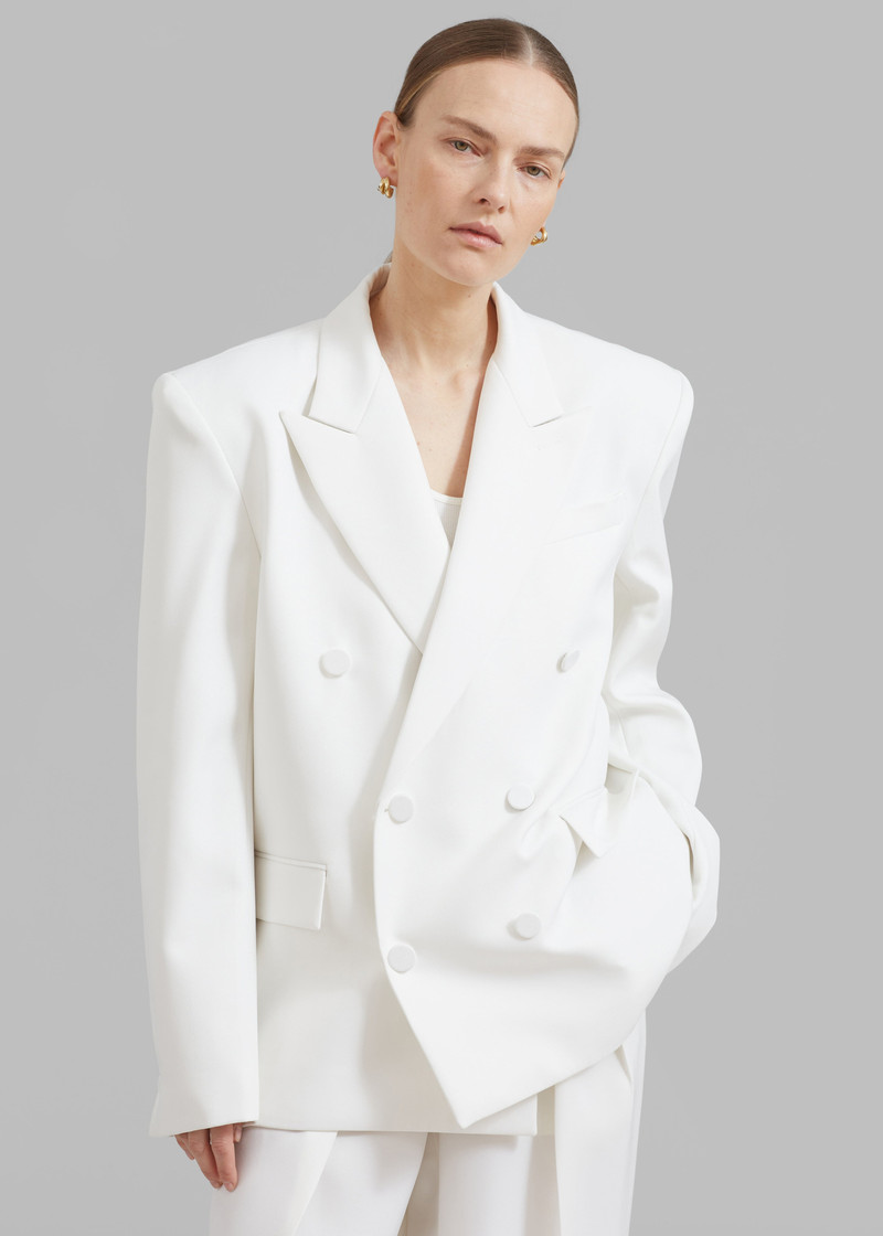 Zia Covered Buttons Blazer - White 3