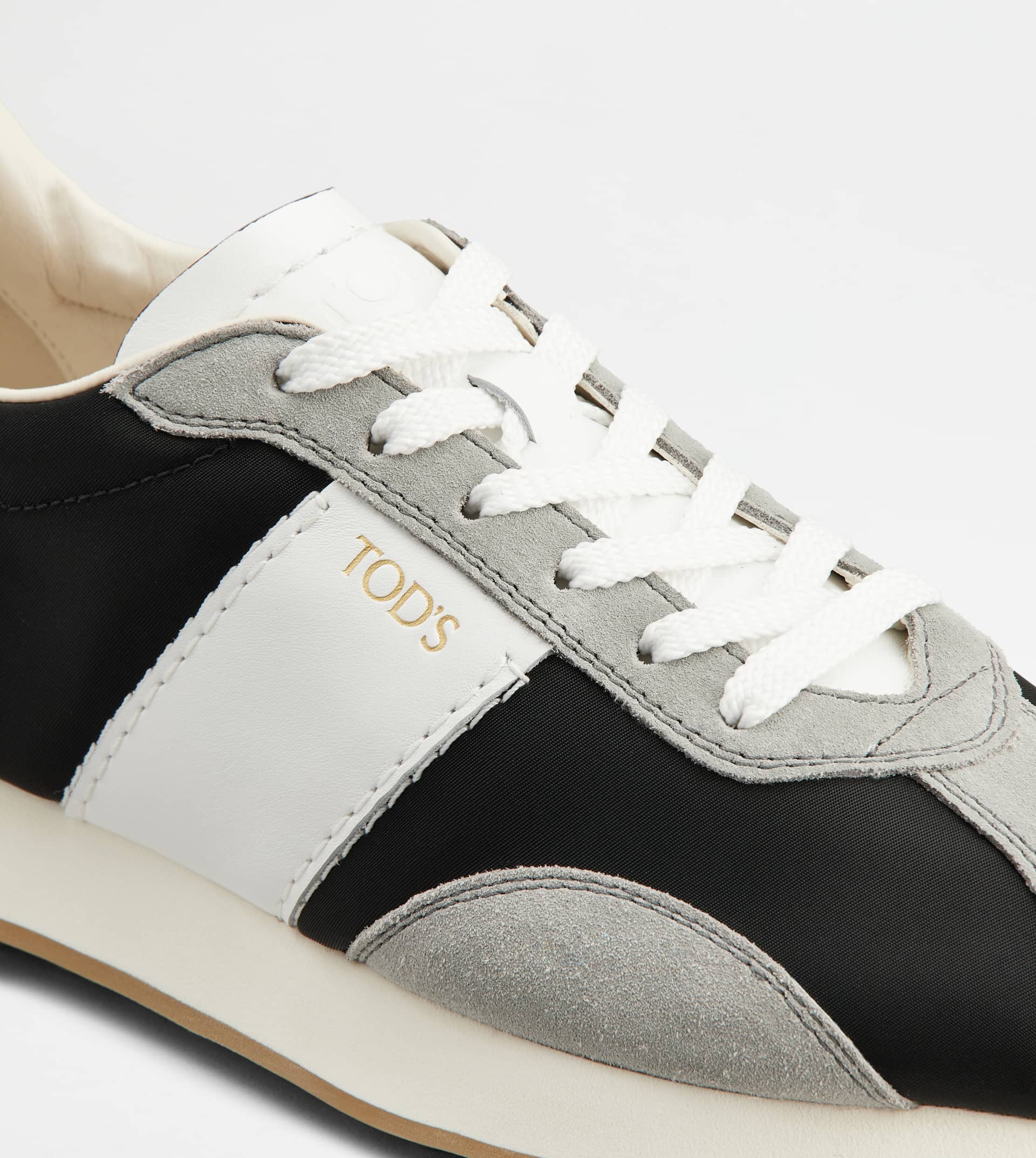 SNEAKERS IN LEATHER AND TECHNICAL FABRIC - GREY, BLACK, WHITE - 5