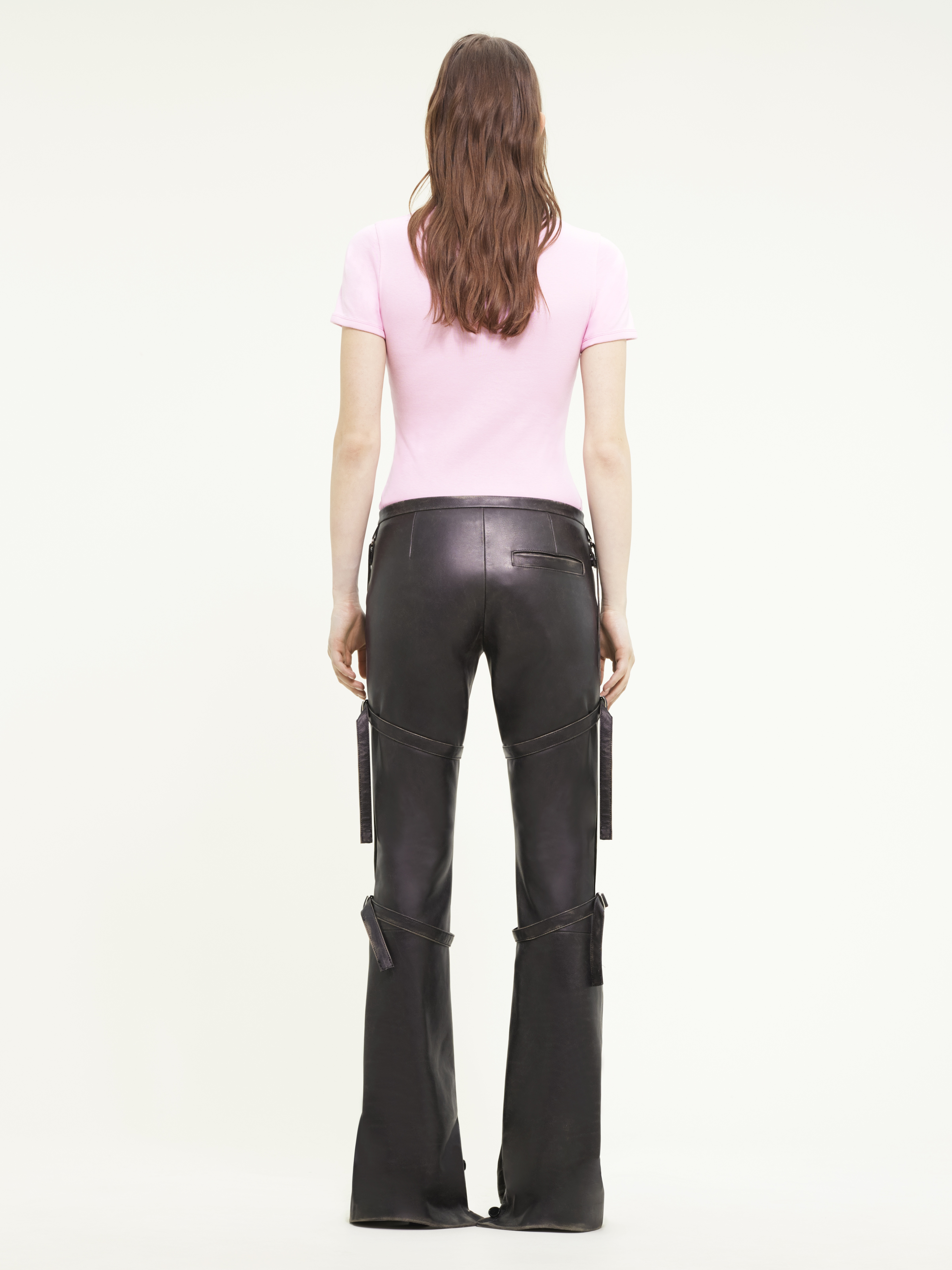 MULTI-STRAPS PATINATED LEATHER BOOTCUT PANTS - 4