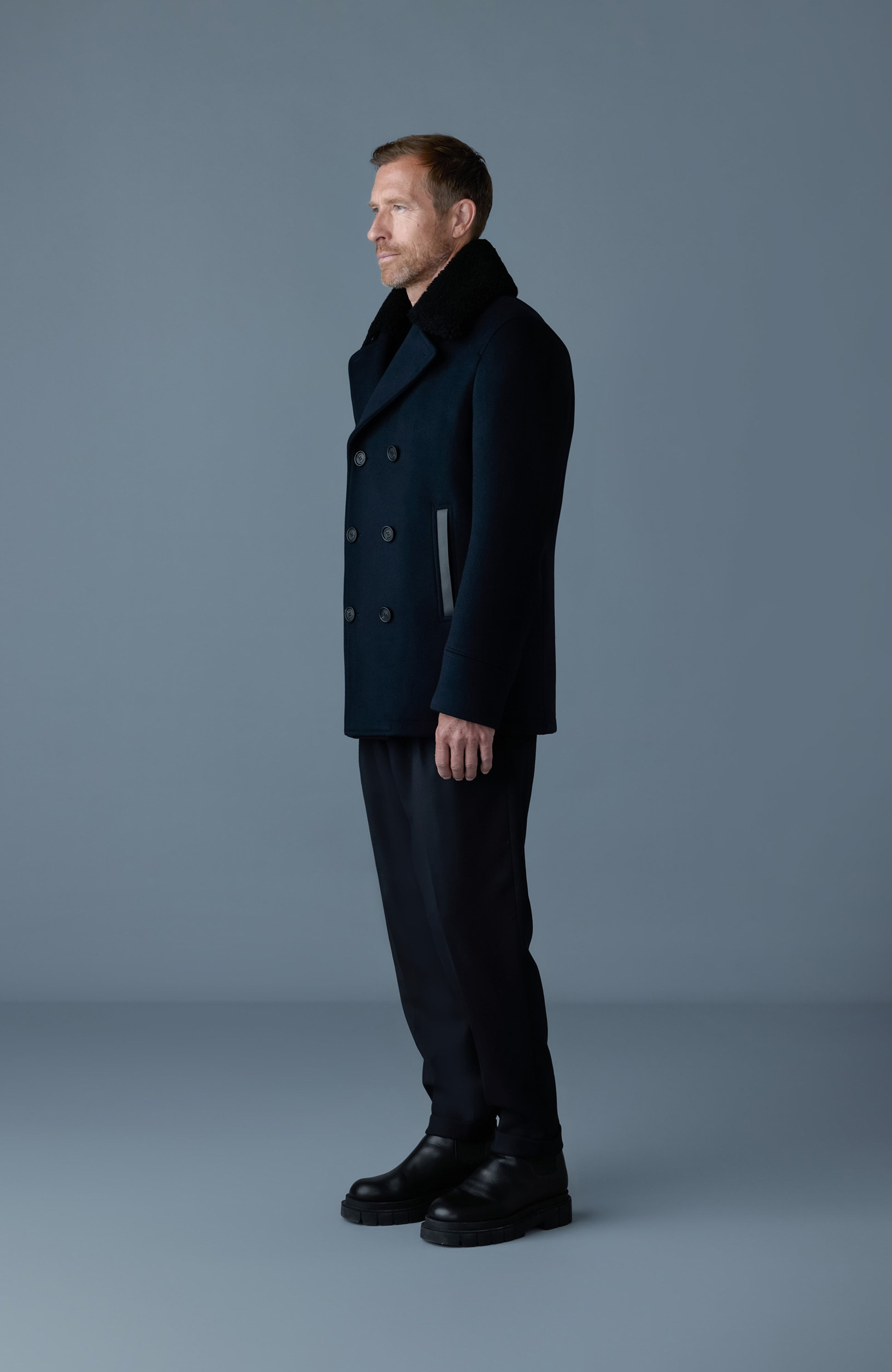 COLE wool double-breasted jacket with shearling collar - 3