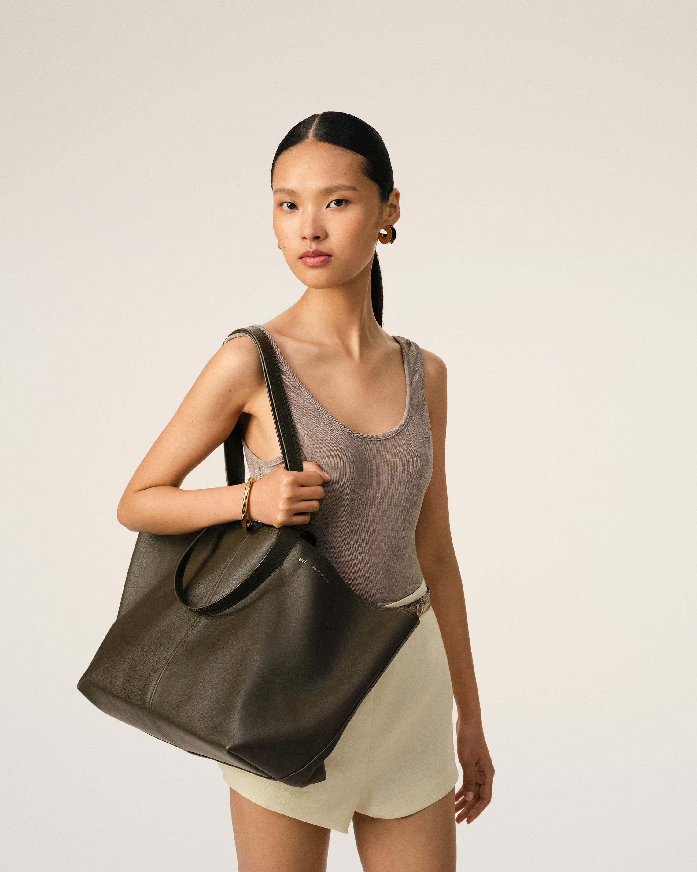 GREEN LEATHER MIDI TOTE BAG - 2