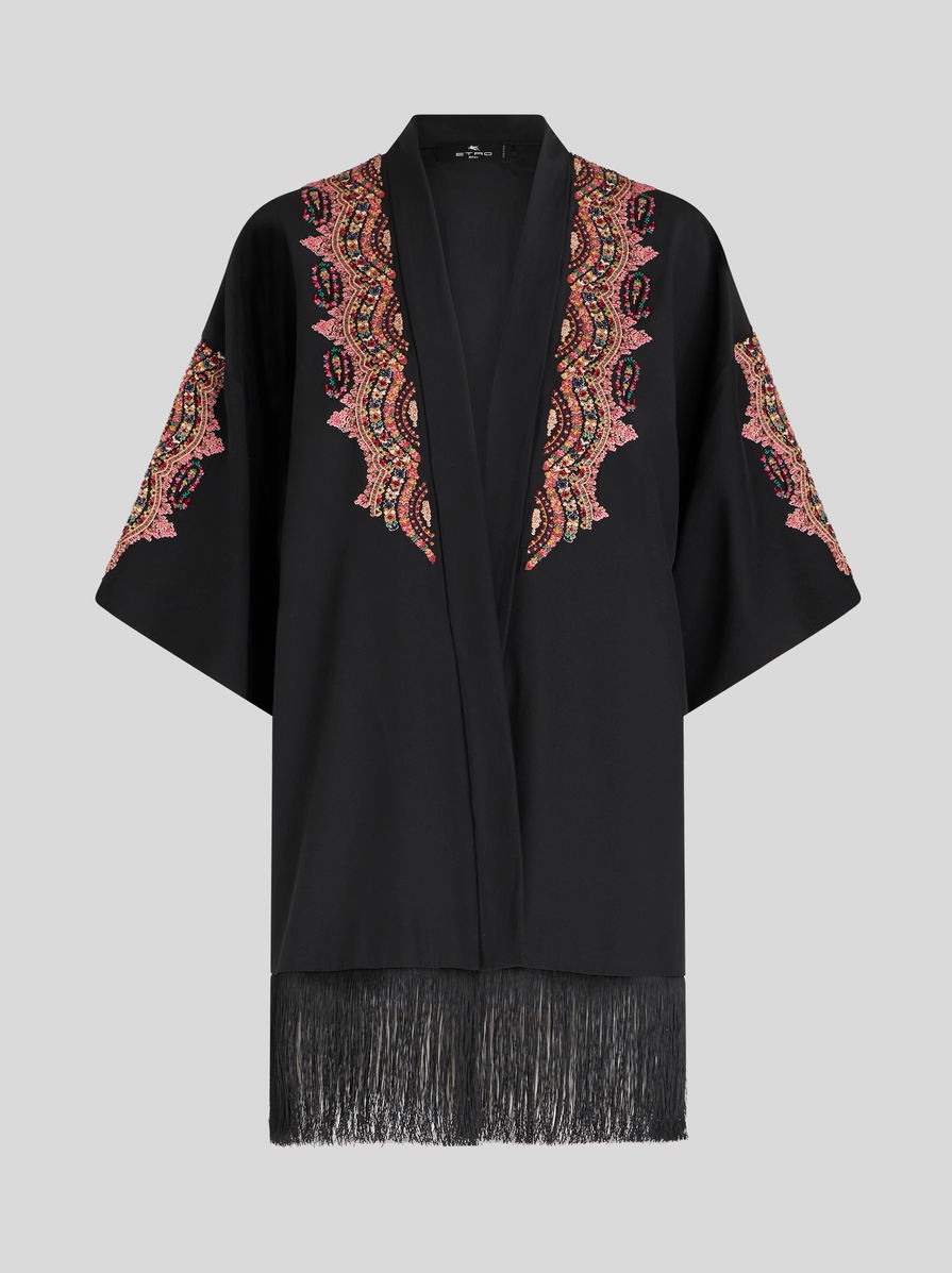 SHORT SILK KASAYA WITH FRINGE - 1