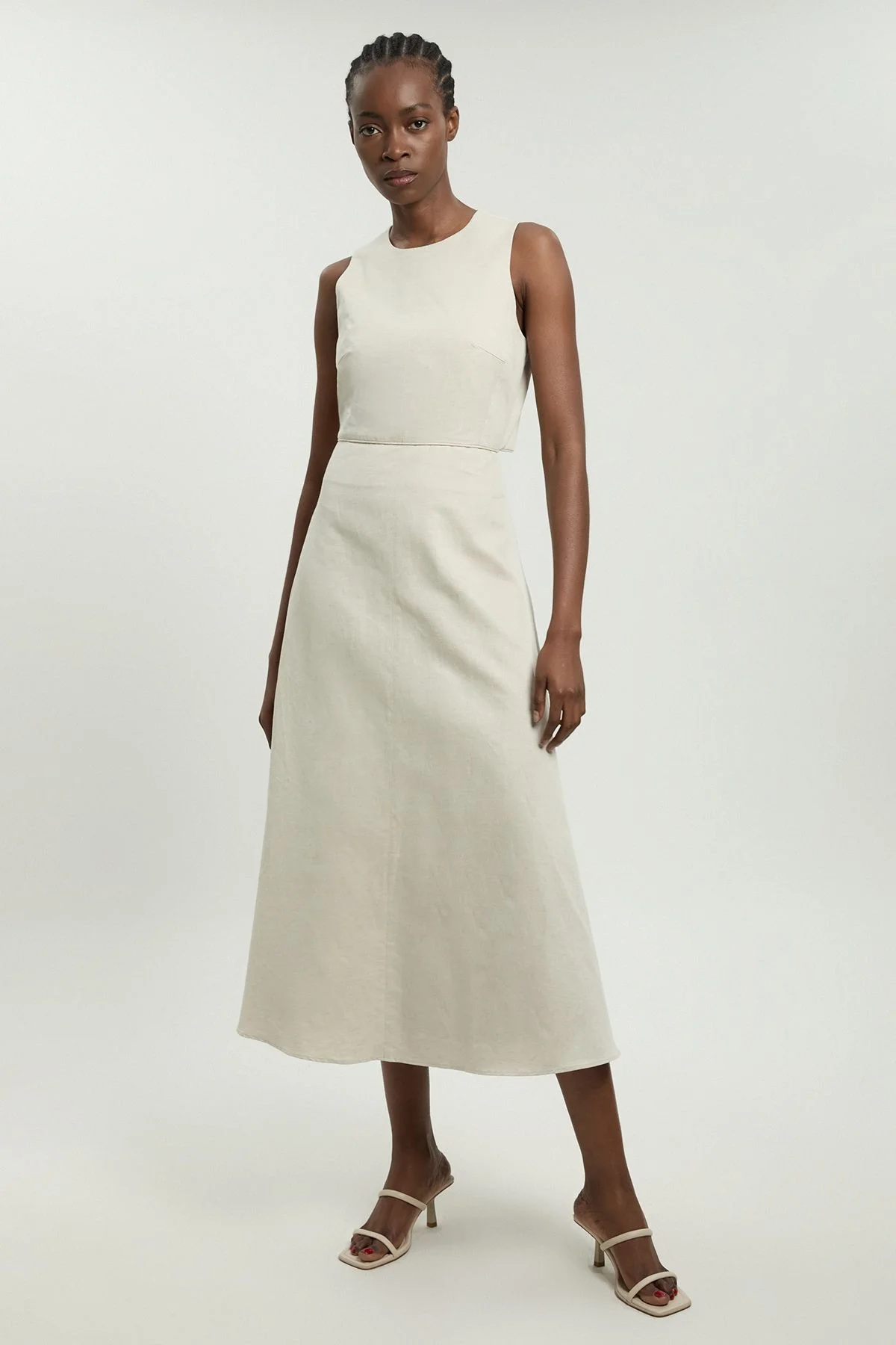 Premium Linen Clean Tailored Midi Dress - 1