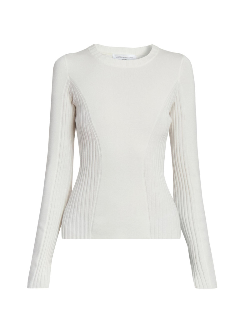 Women's Wool-Blend Rib-Knit Sweater - Ivory 1