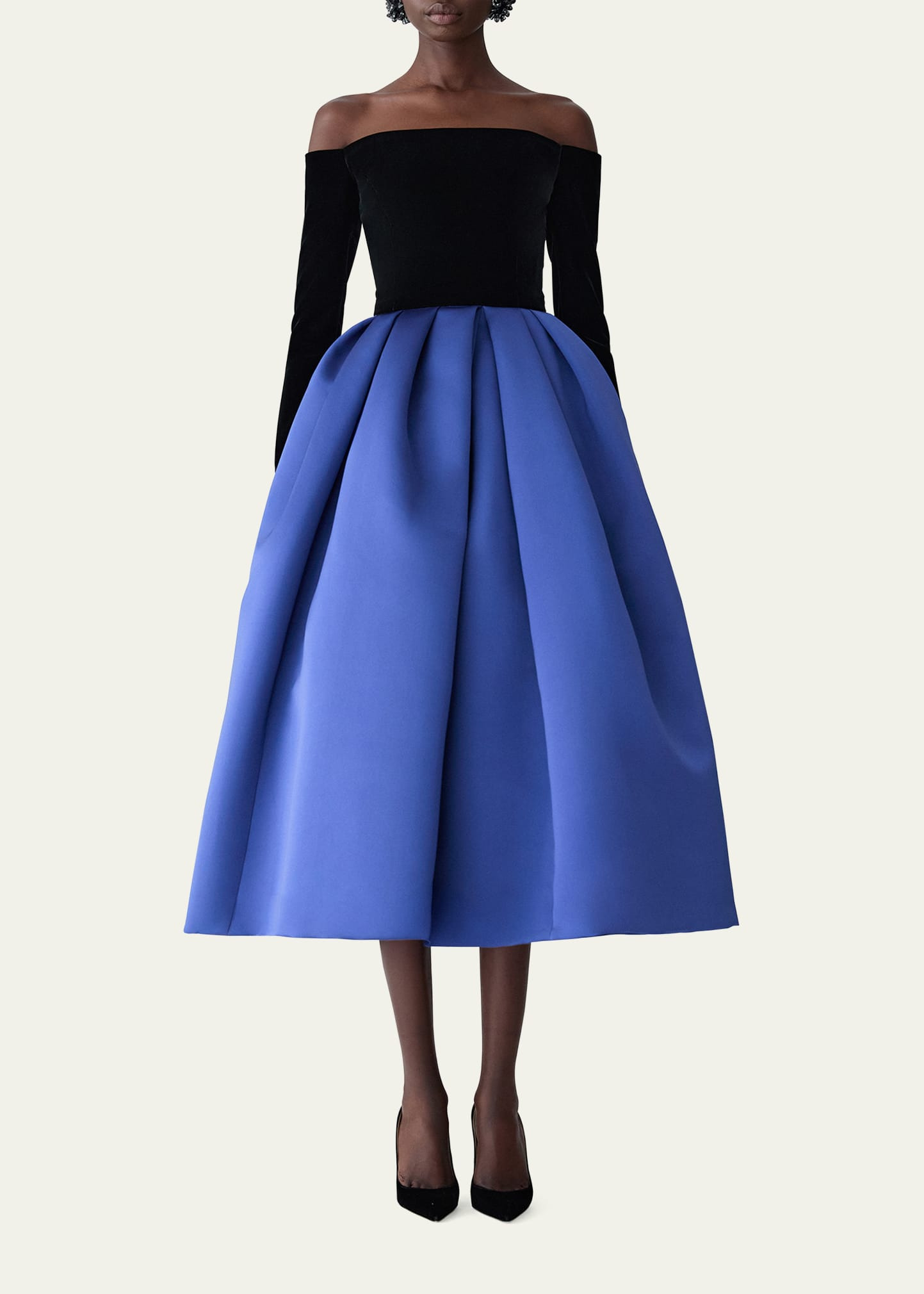 Bicolor Off-Shoulder Midi Dress - 2