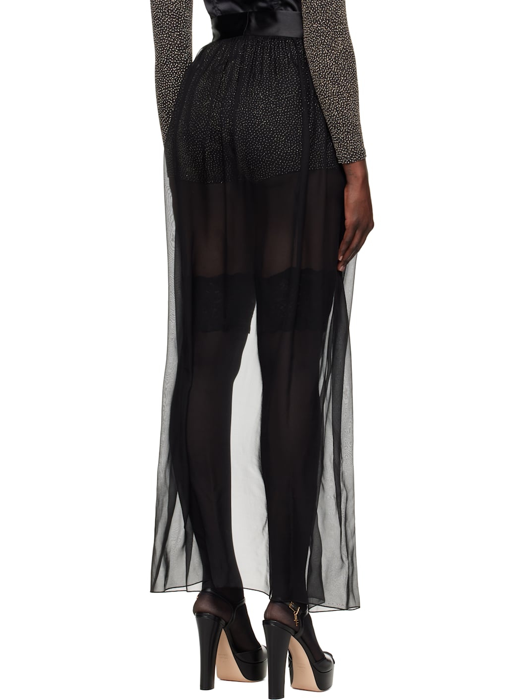Black Silk Chiffon Maxi Skirt - 3